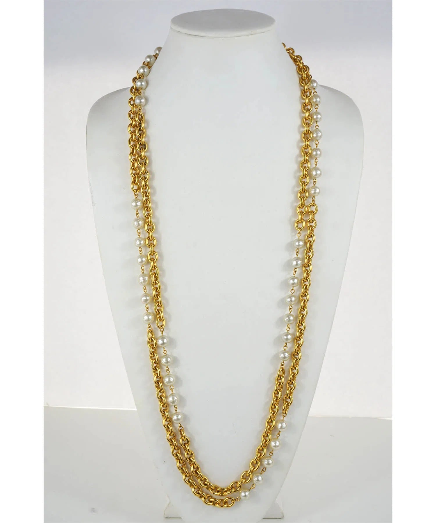 Chanel Vintage 2 Strand Pearl Chain Necklace 1990's - Foxy Couture Carmel