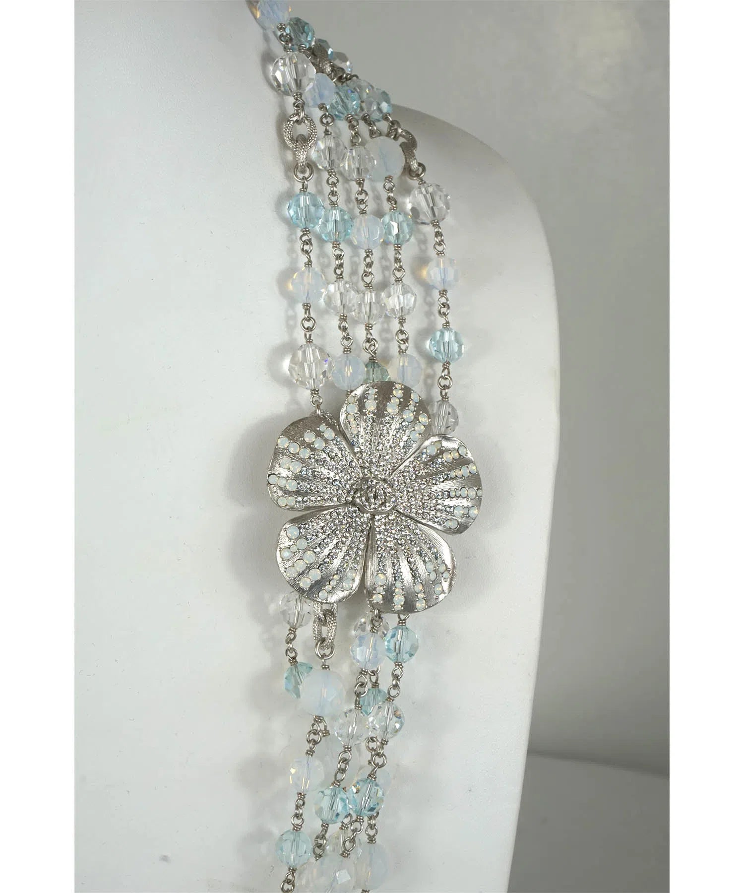 Chanel Vintage CC Flower Multistrand Milk Glass Beaded Necklace 2002