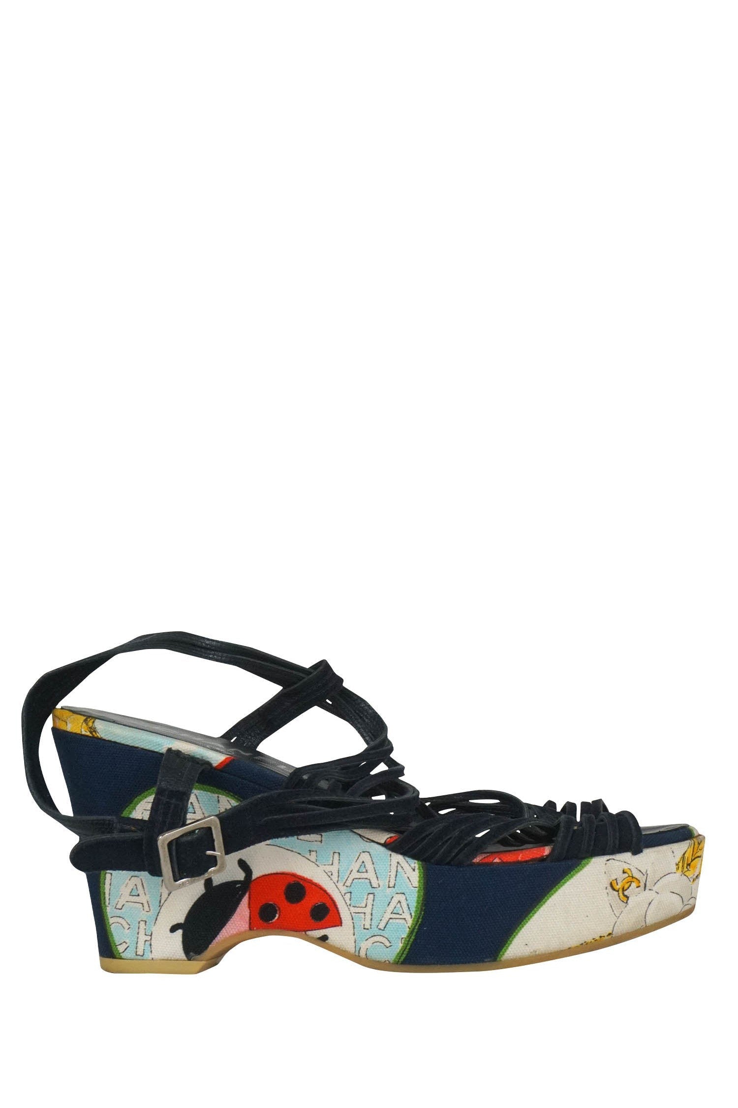 Chanel Vintage Ladybug Canvas Wedge Sandals - Foxy Couture Carmel