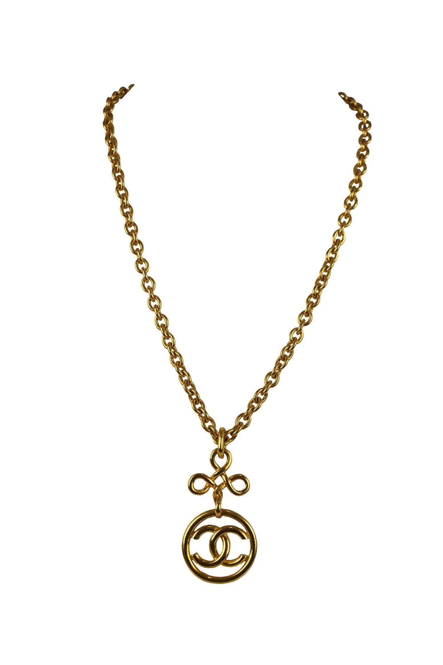 Chanel Vintage Twisted Cross CC Pendant Necklace 1993 - Foxy Couture Carmel