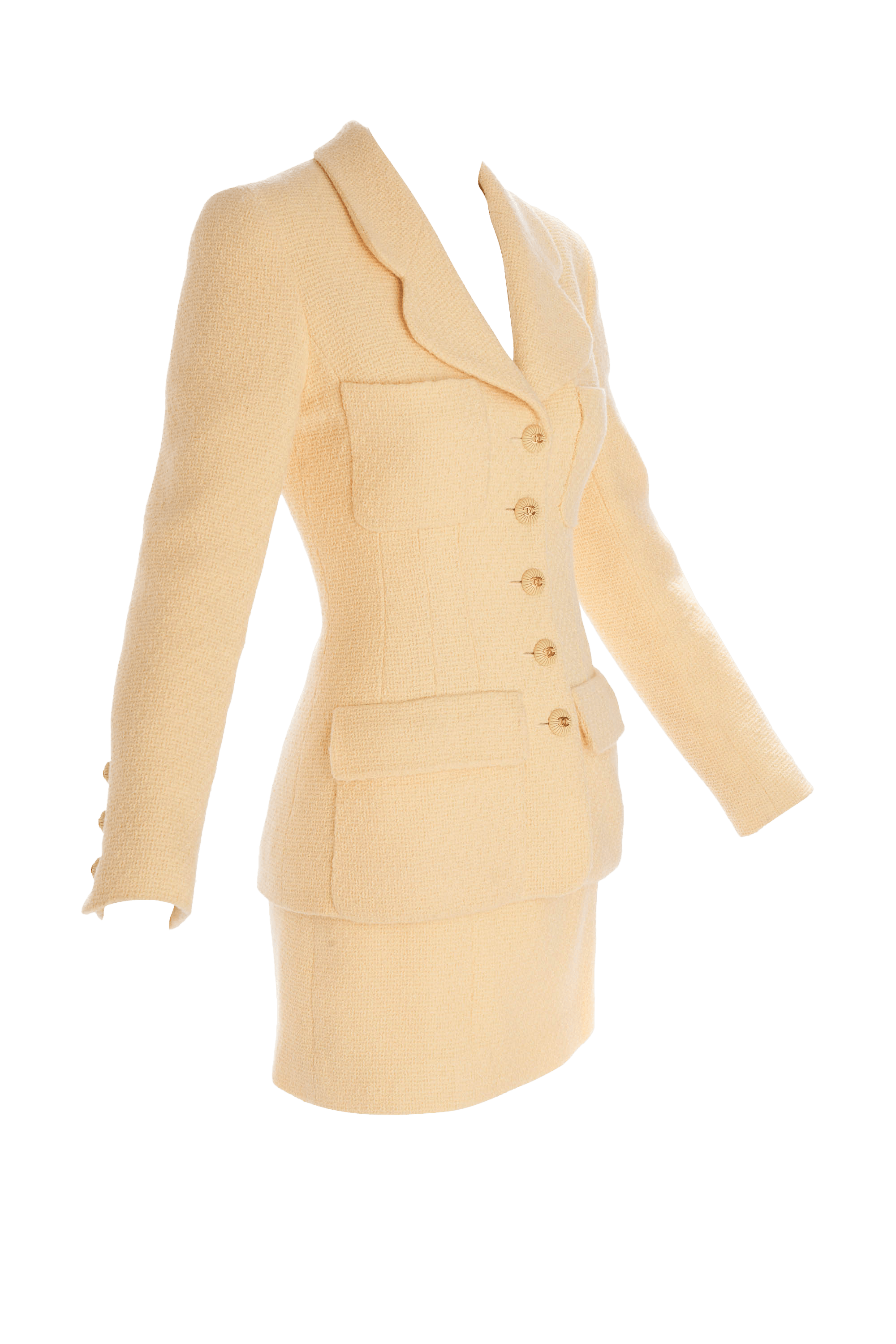 Chanel Yellow Tweed Skirt and Jacket Set Size 36 - Foxy Couture Carmel