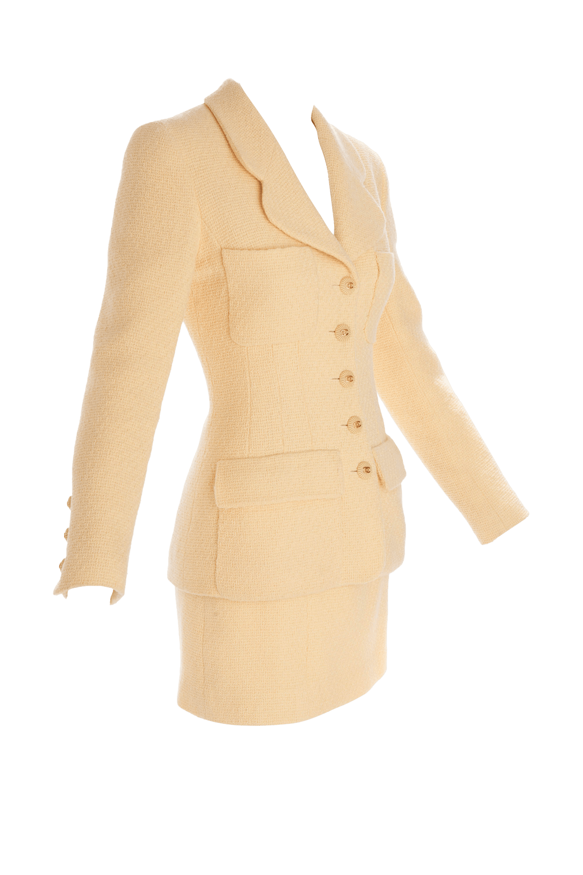 Chanel Yellow Tweed Skirt and Jacket Set Size 36