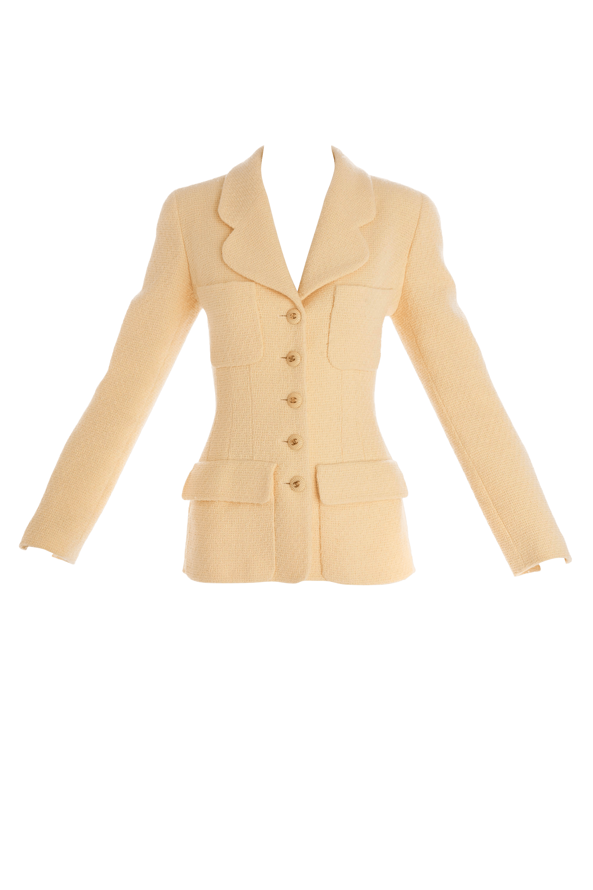 Chanel Yellow Tweed Skirt and Jacket Set Size 36