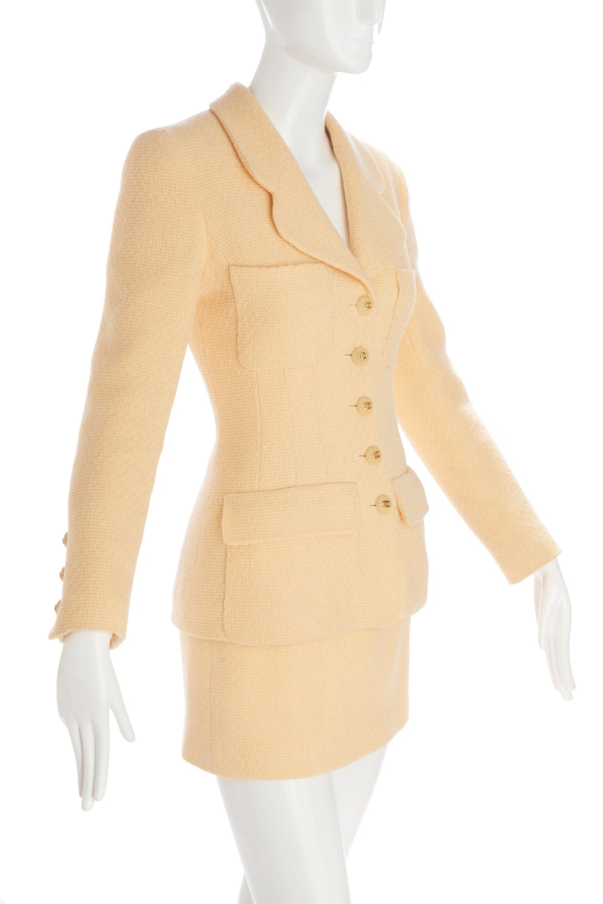 Chanel Yellow Tweed Skirt and Jacket Set Size 36