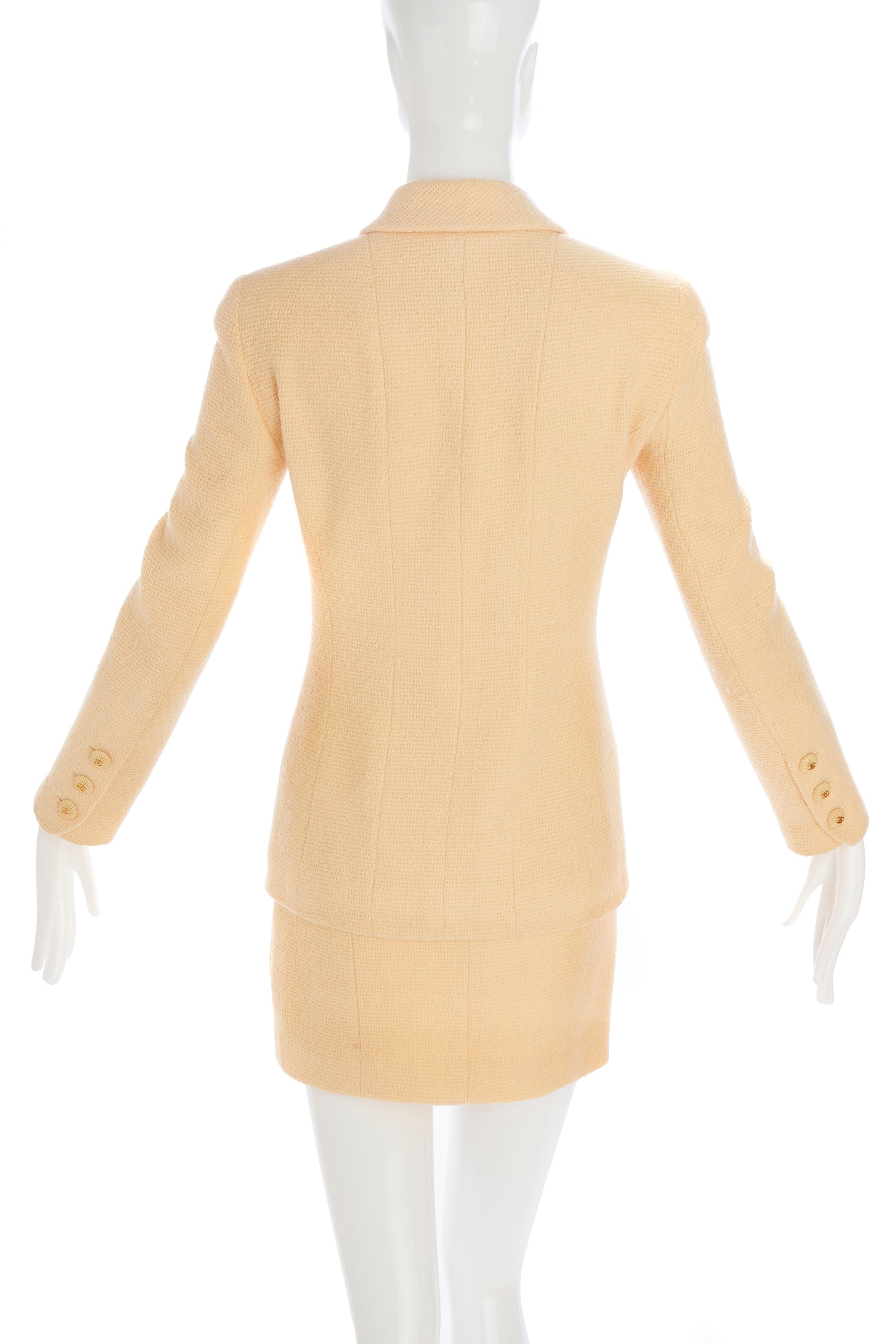 Chanel Yellow Tweed Skirt and Jacket Set Size 36