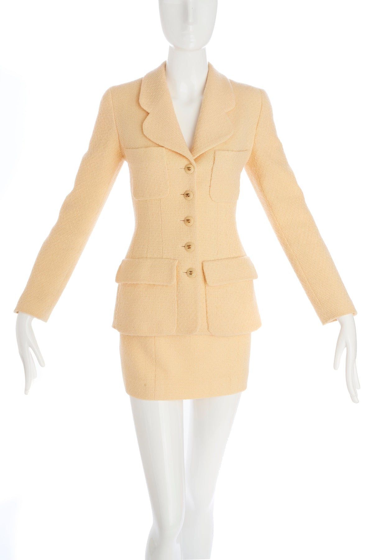 Chanel Yellow Tweed Skirt and Jacket Set Size 36