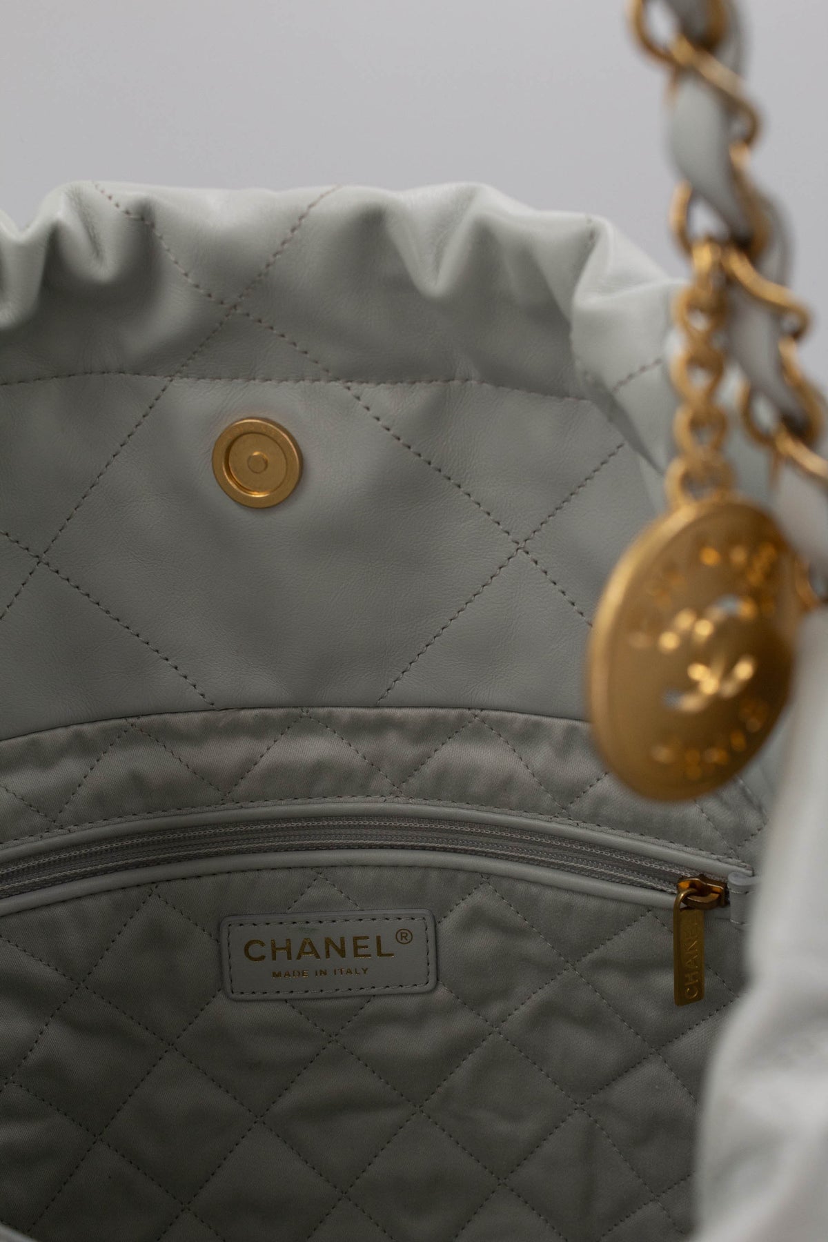 Chanel 22 Dove Gray Blue Hobo Purse Small 23S