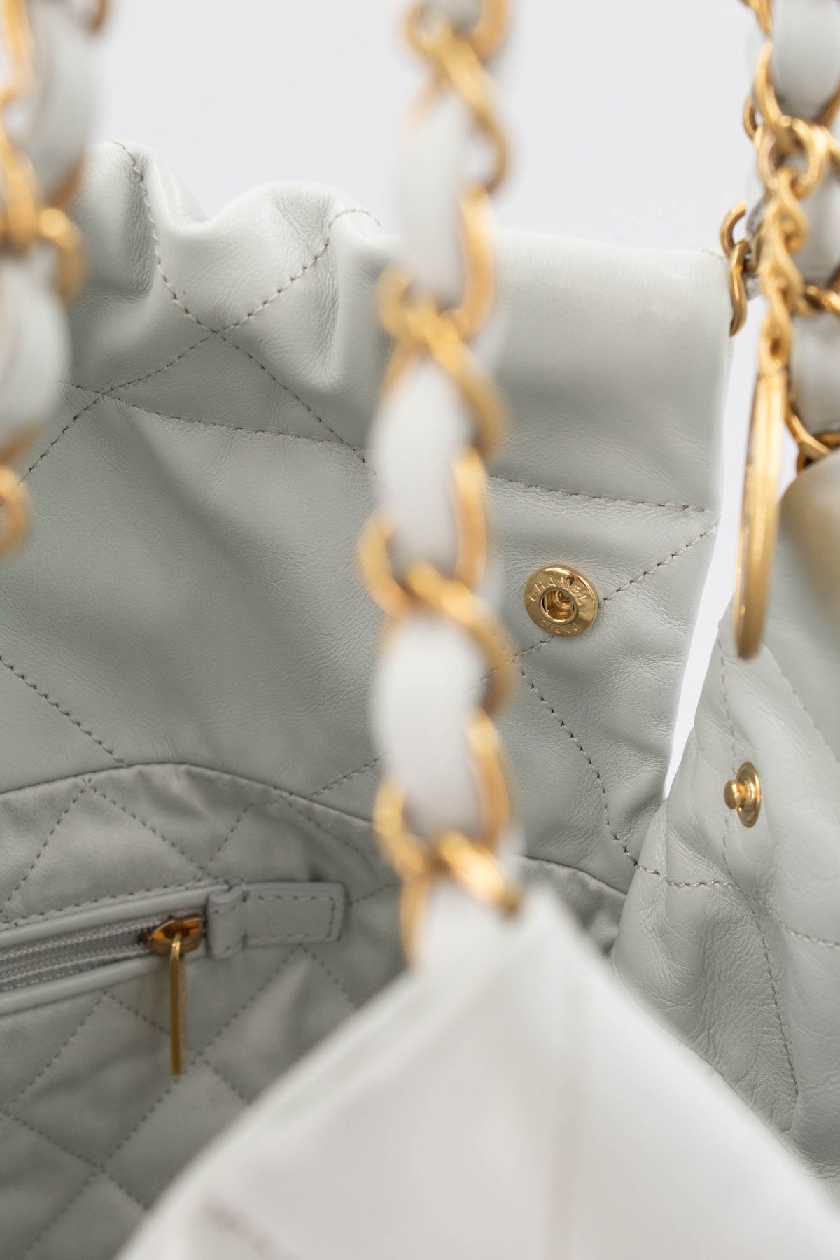 Chanel 22 Dove Gray Blue Hobo Purse Small 23S