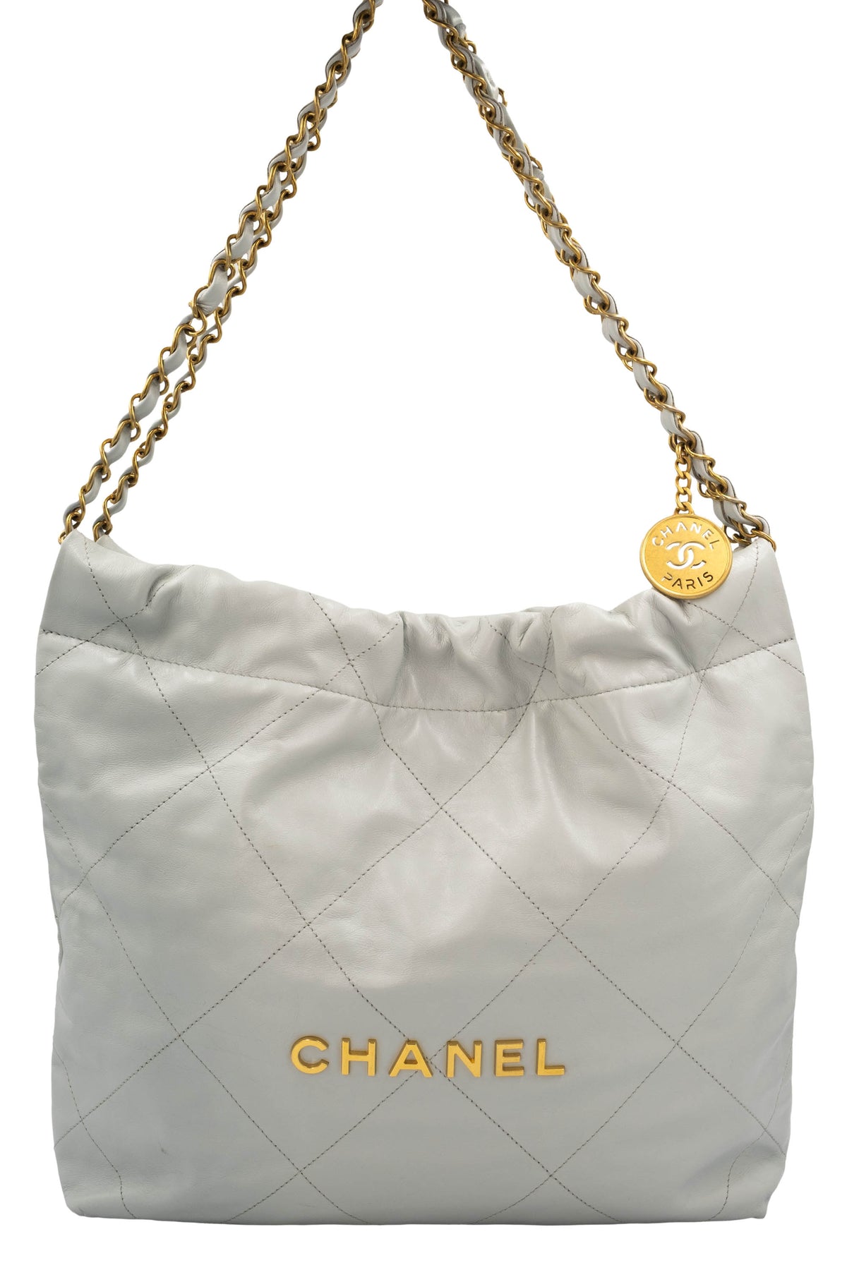 Chanel 22 Dove Gray Blue Hobo Purse Small 23S