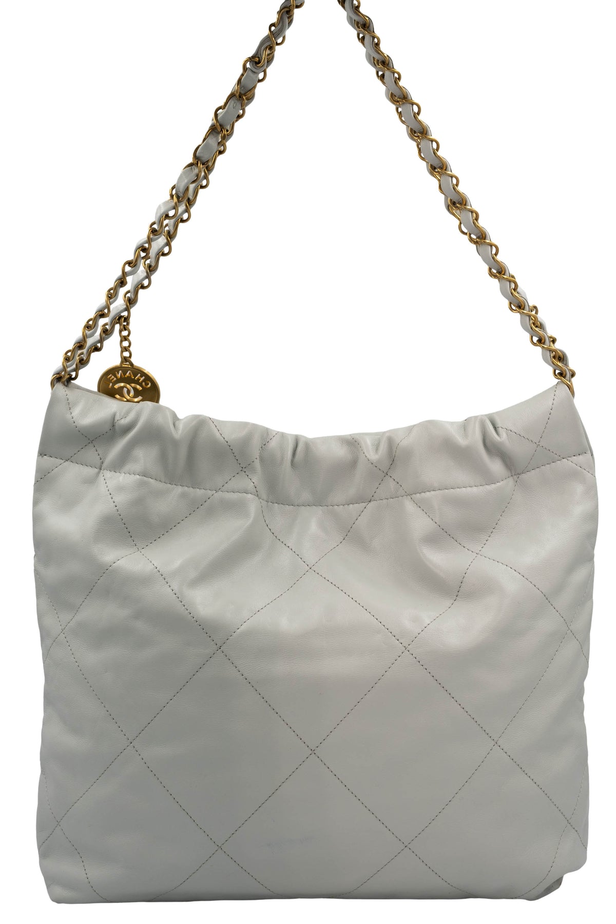 Chanel 22 Dove Gray Blue Hobo Purse Small 23S