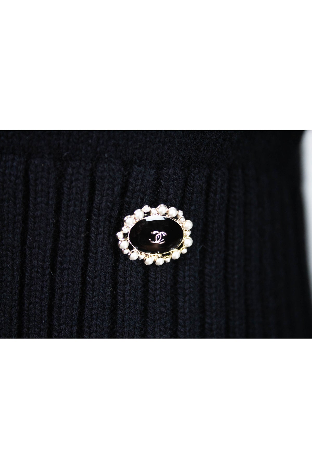 Chanel Black Knit Anchor Button Half Sleeve Dress Size 38