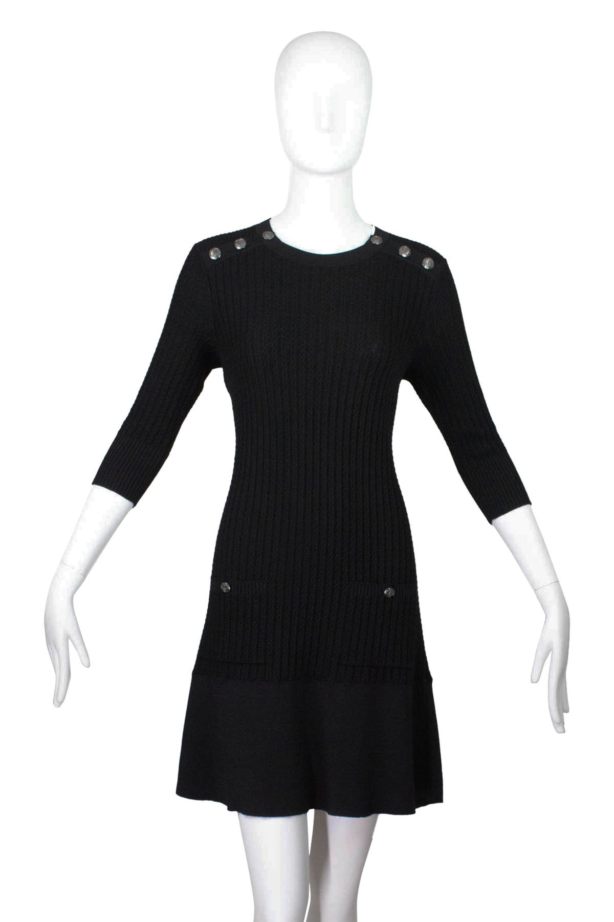 Chanel Black Knit Anchor Button Half Sleeve Dress Size 38