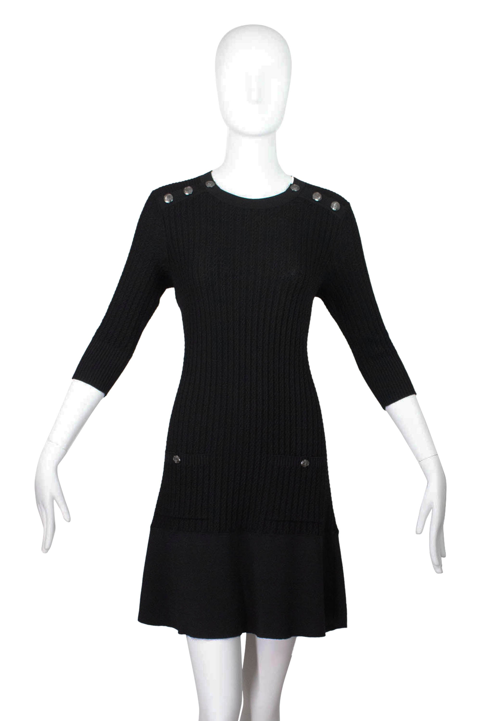 long sleeve chanel dress NWT CHANEL Knit Dress Long Sleeve 12 48 Large Stretch 2011 Black Gold Metallic