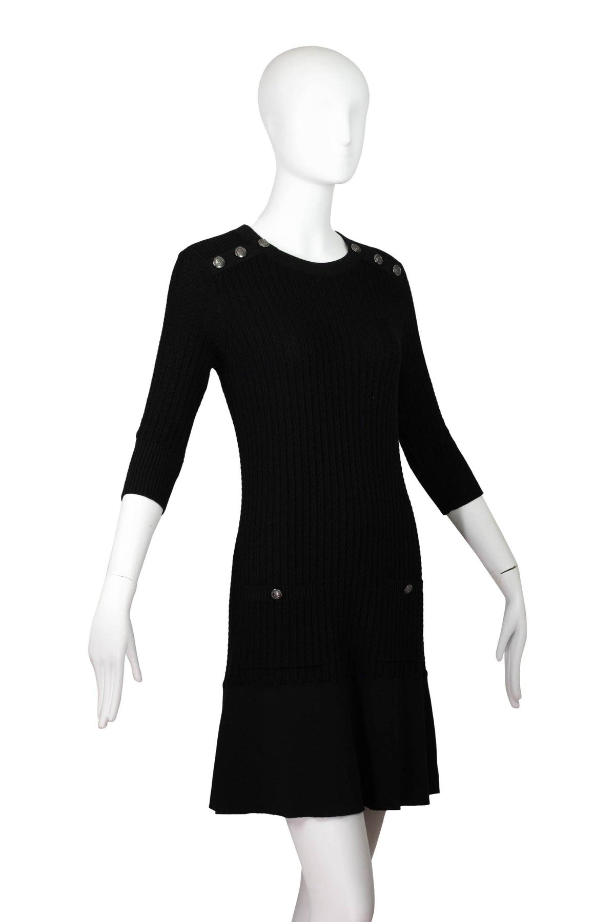 Chanel Black Knit Anchor Button Half Sleeve Dress Size 38