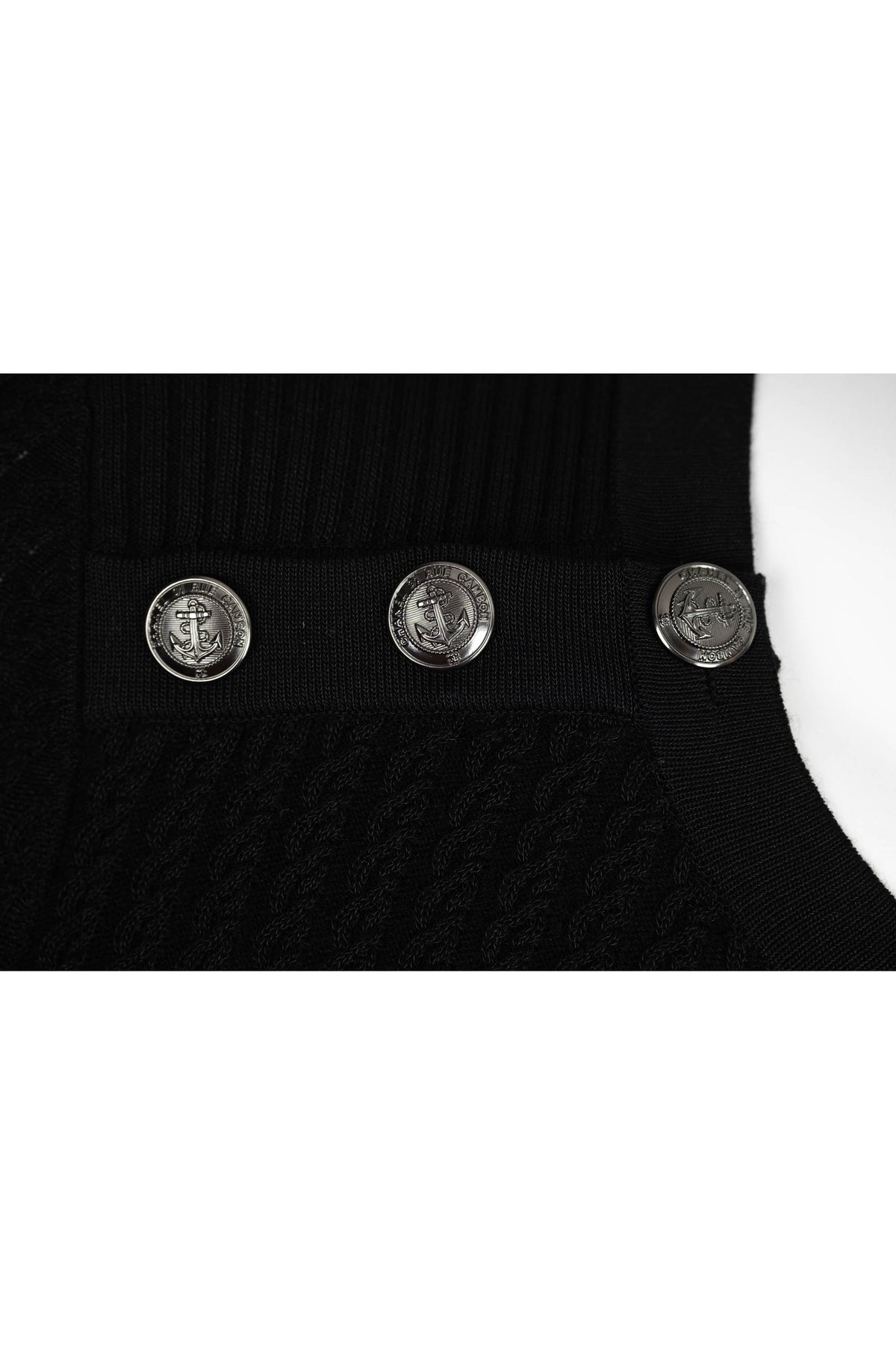 Chanel Black Knit Anchor Button Half Sleeve Dress Size 38