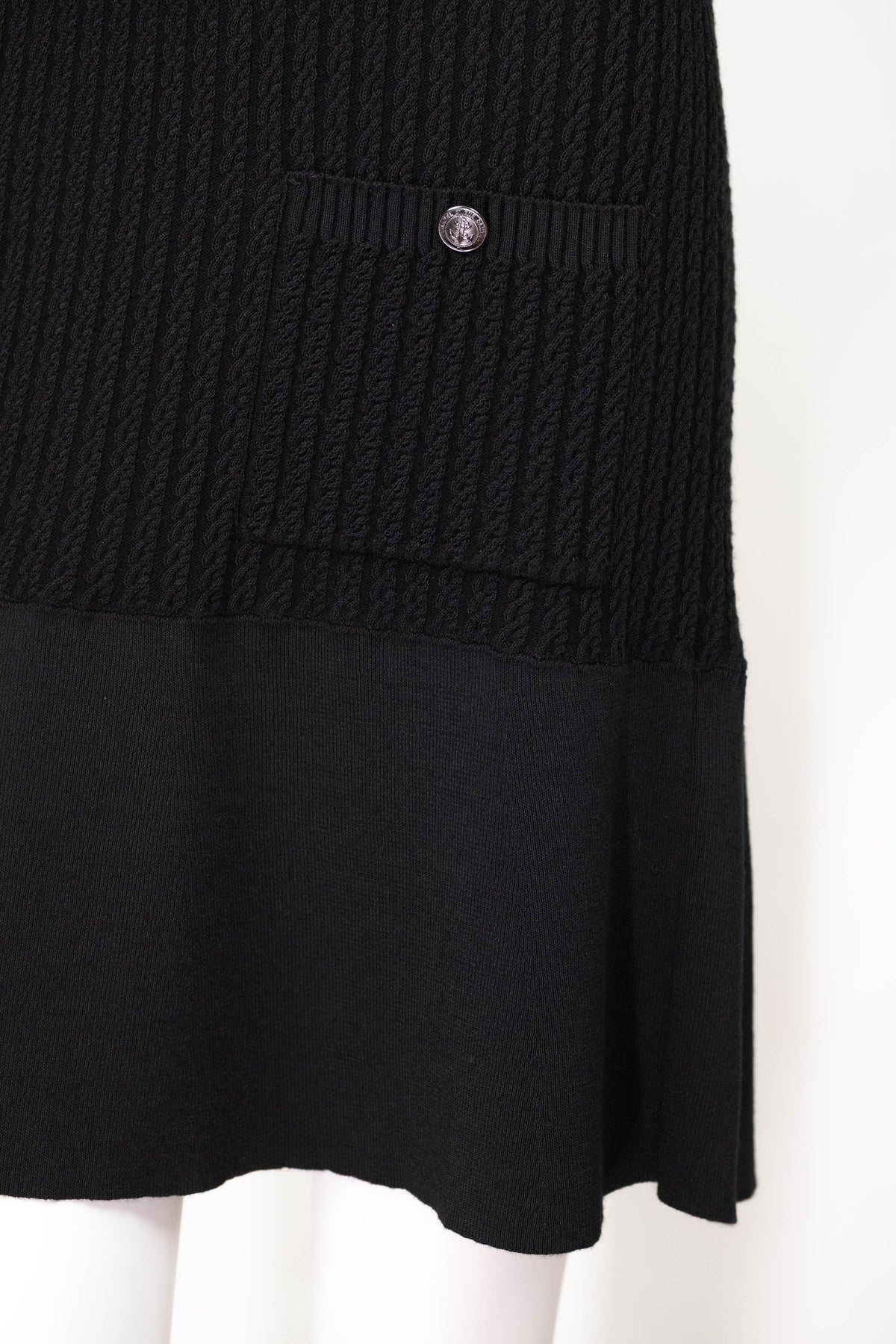 Chanel Black Knit Anchor Button Half Sleeve Dress Size 38