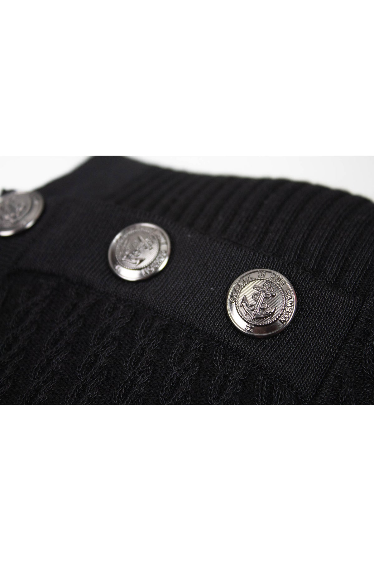 Chanel Black Knit Anchor Button Half Sleeve Dress Size 38