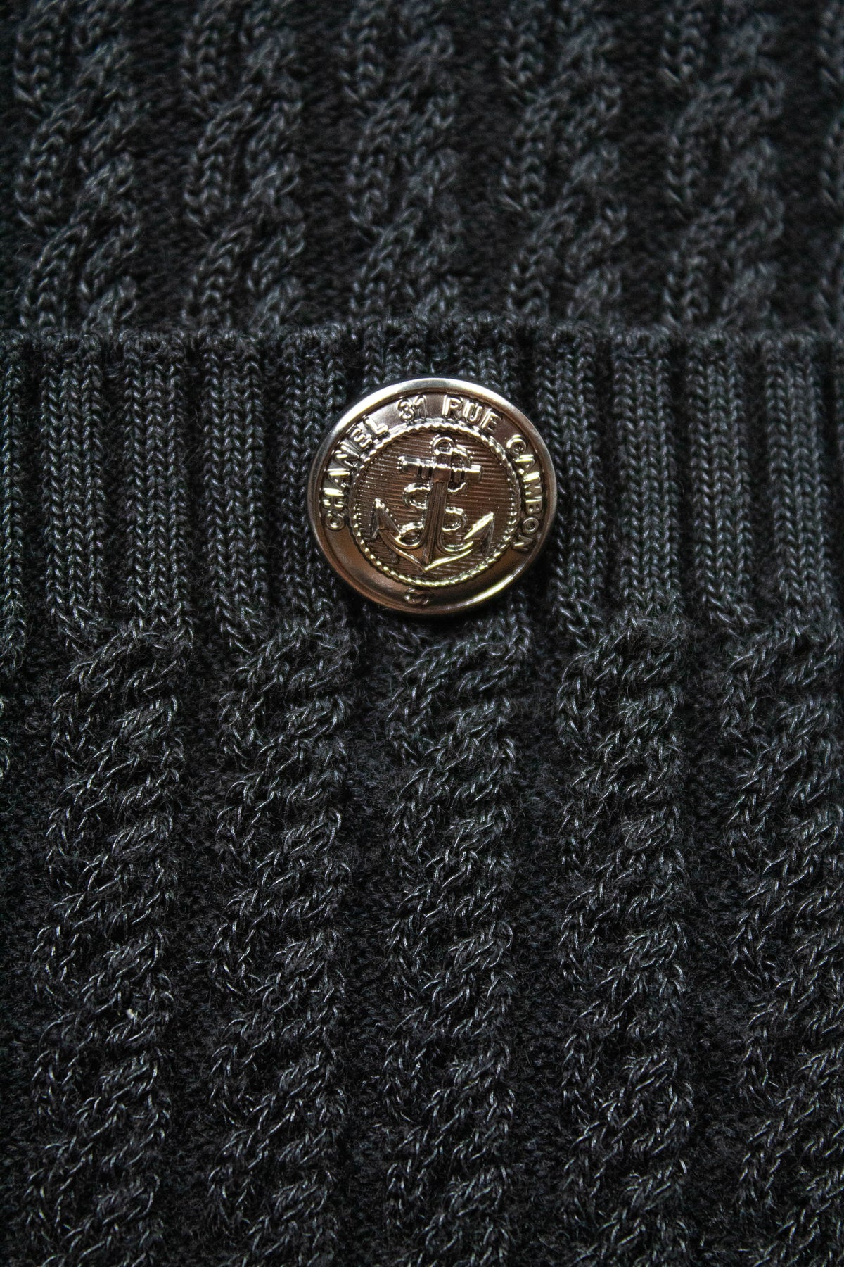 Chanel Black Knit Anchor Button Half Sleeve Dress Size 38