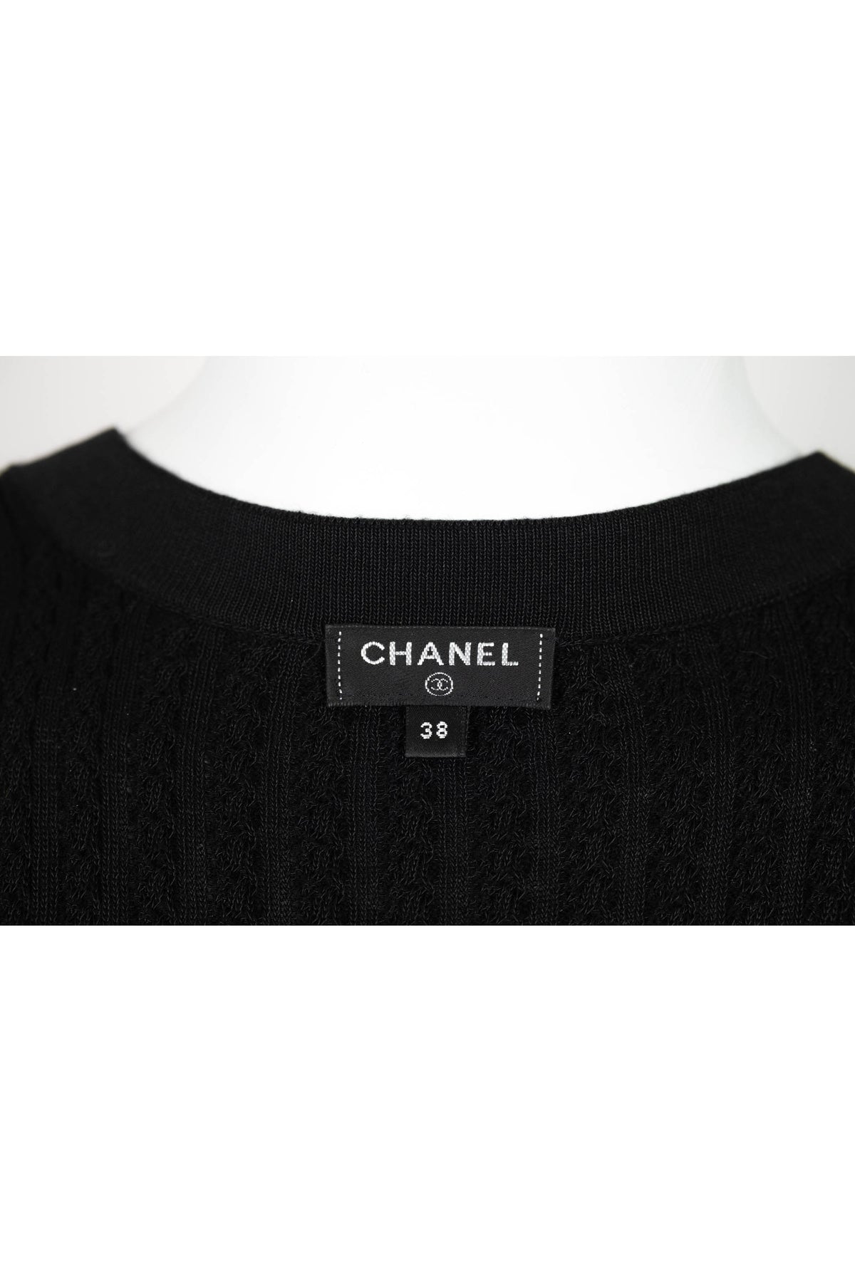 Chanel Black Knit Anchor Button Half Sleeve Dress Size 38