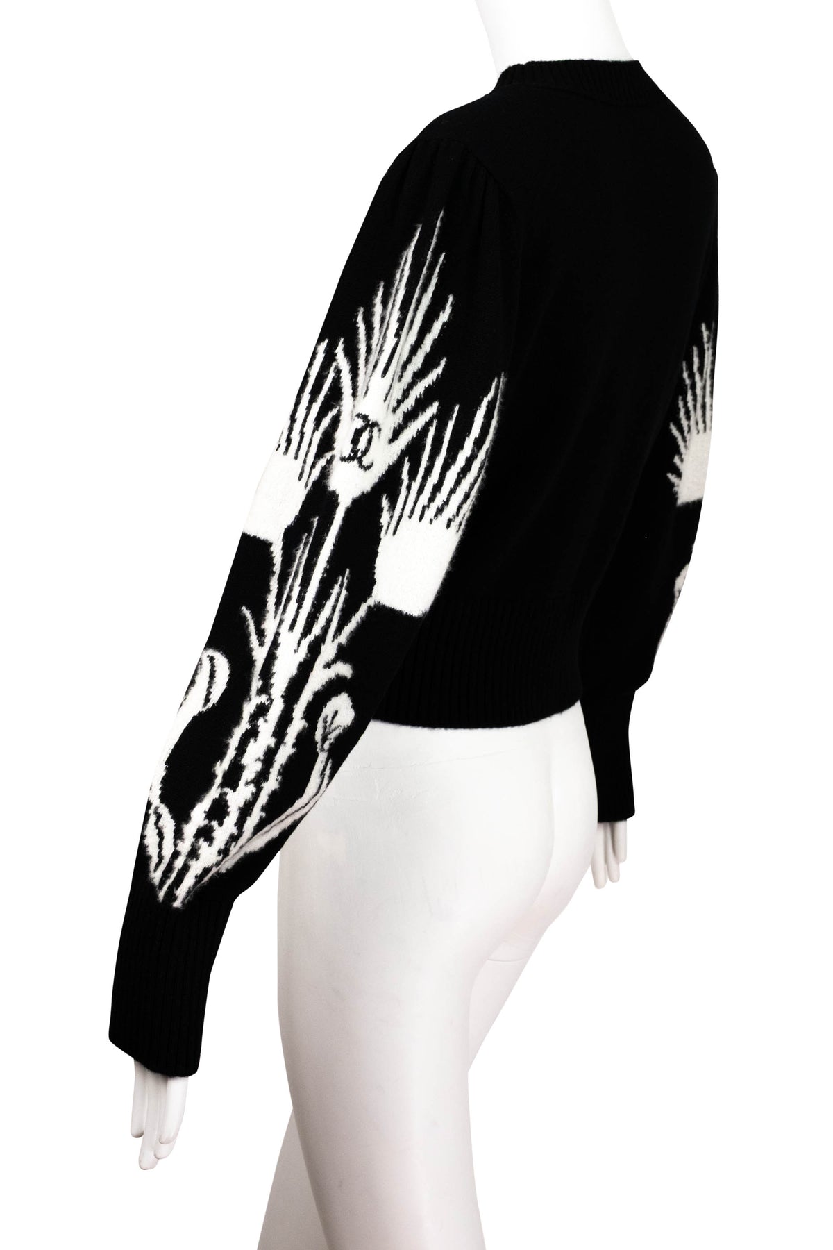 Chanel Black and White Intarsia Winged Arm "Chateau Des Dames" Sweater Size 38 2021