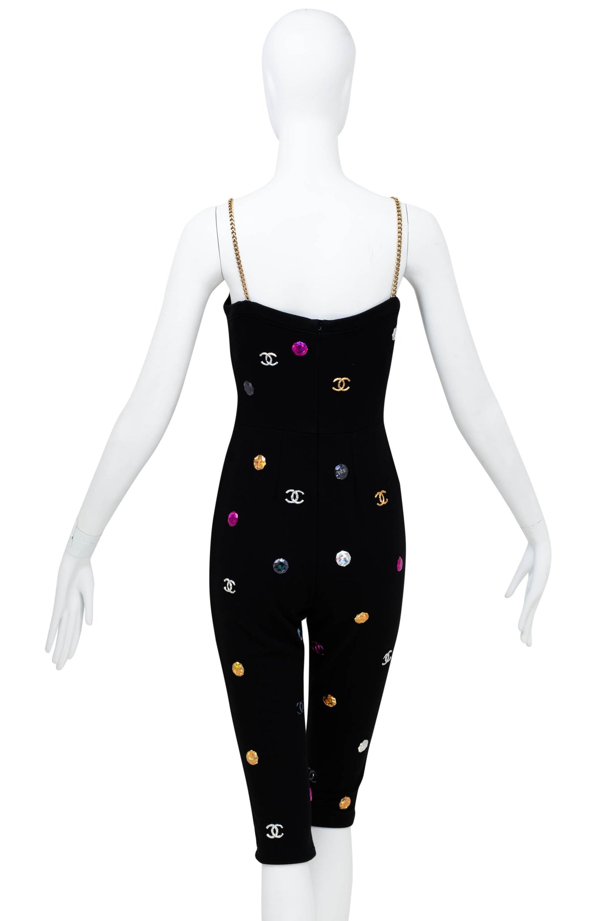 Chanel Black Charm Studded Capri Catsuit Size 34