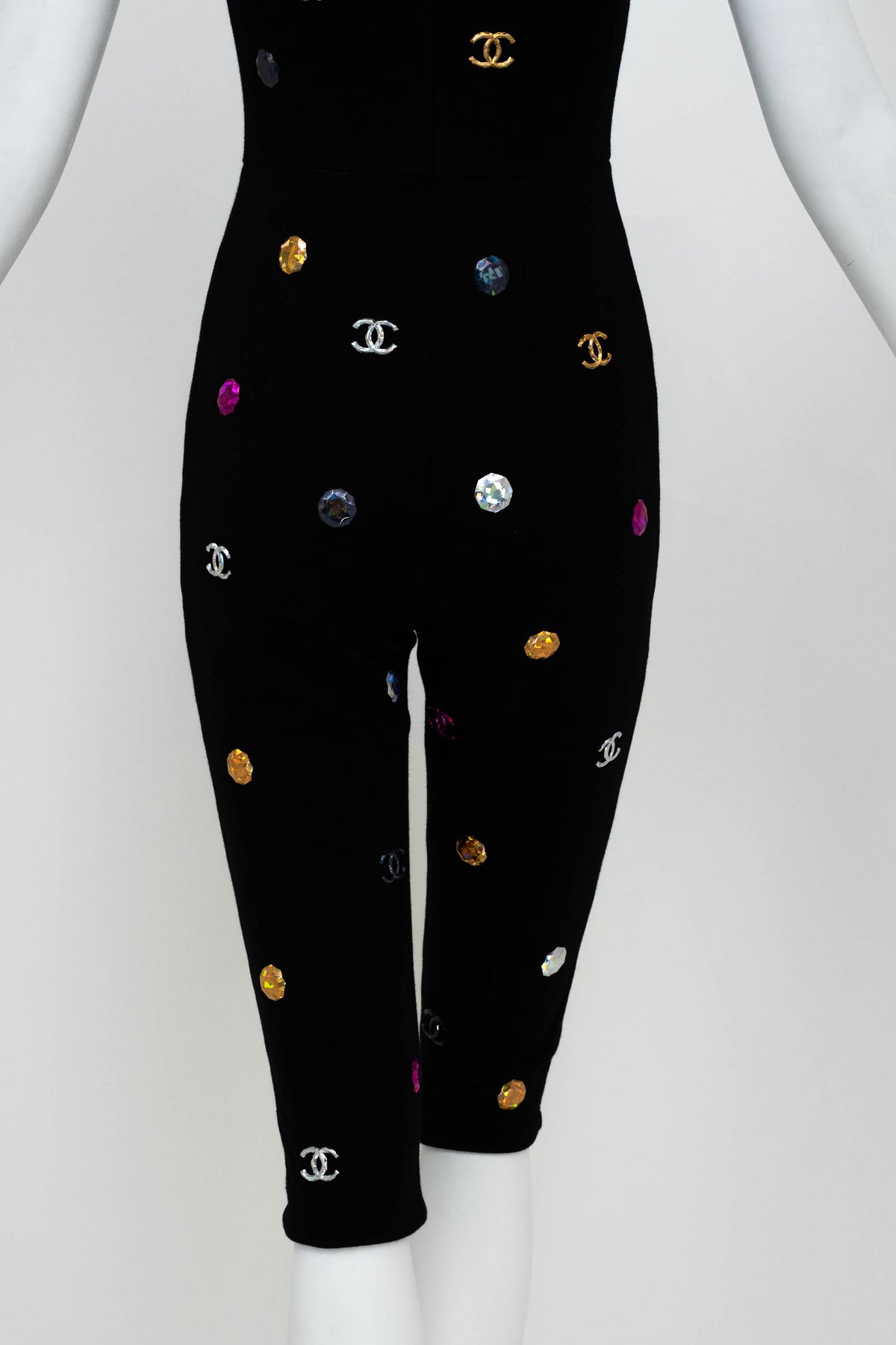 Chanel Black Charm Studded Capri Catsuit Size 34