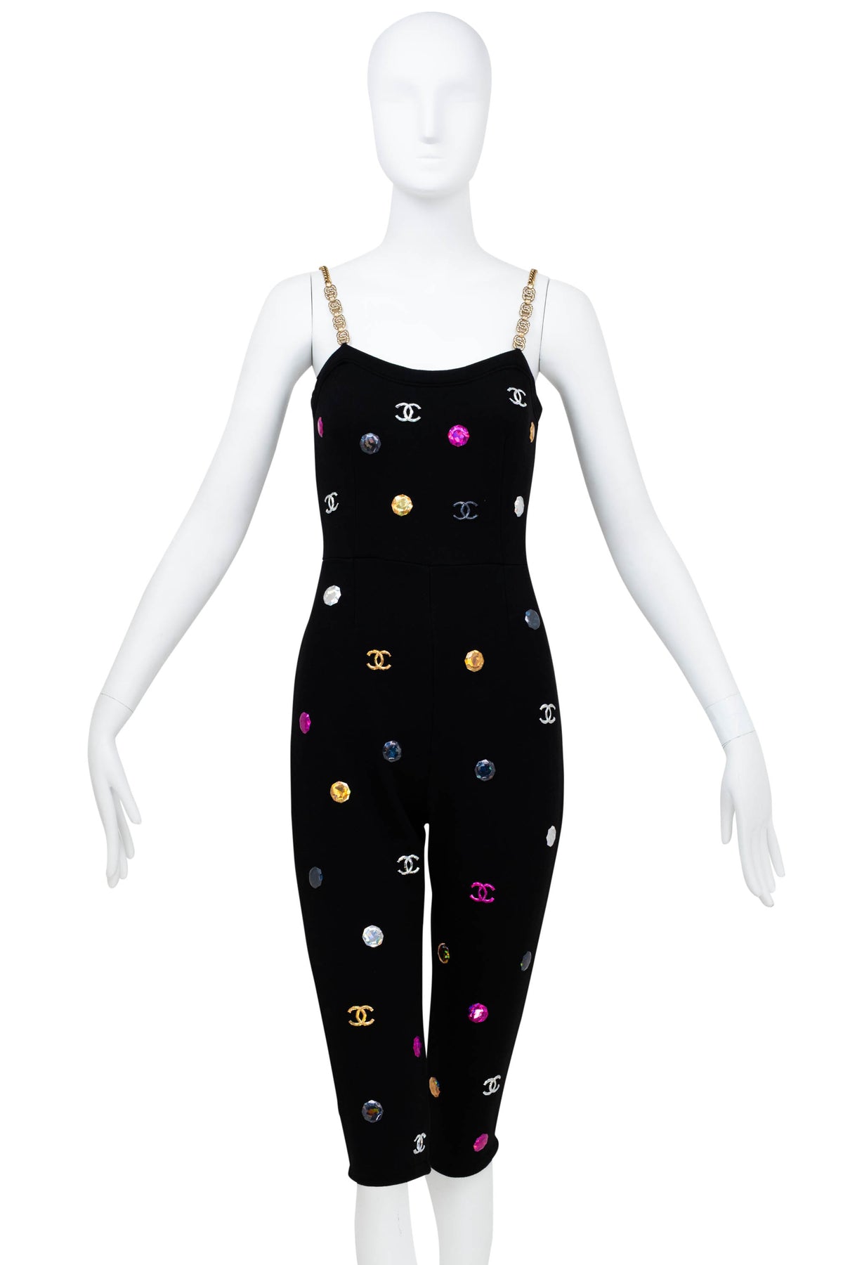 Chanel Black Charm Studded Capri Catsuit Size 34