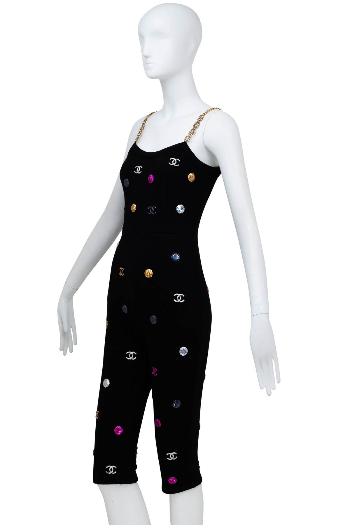 Chanel Black Charm Studded Capri Catsuit Size 34