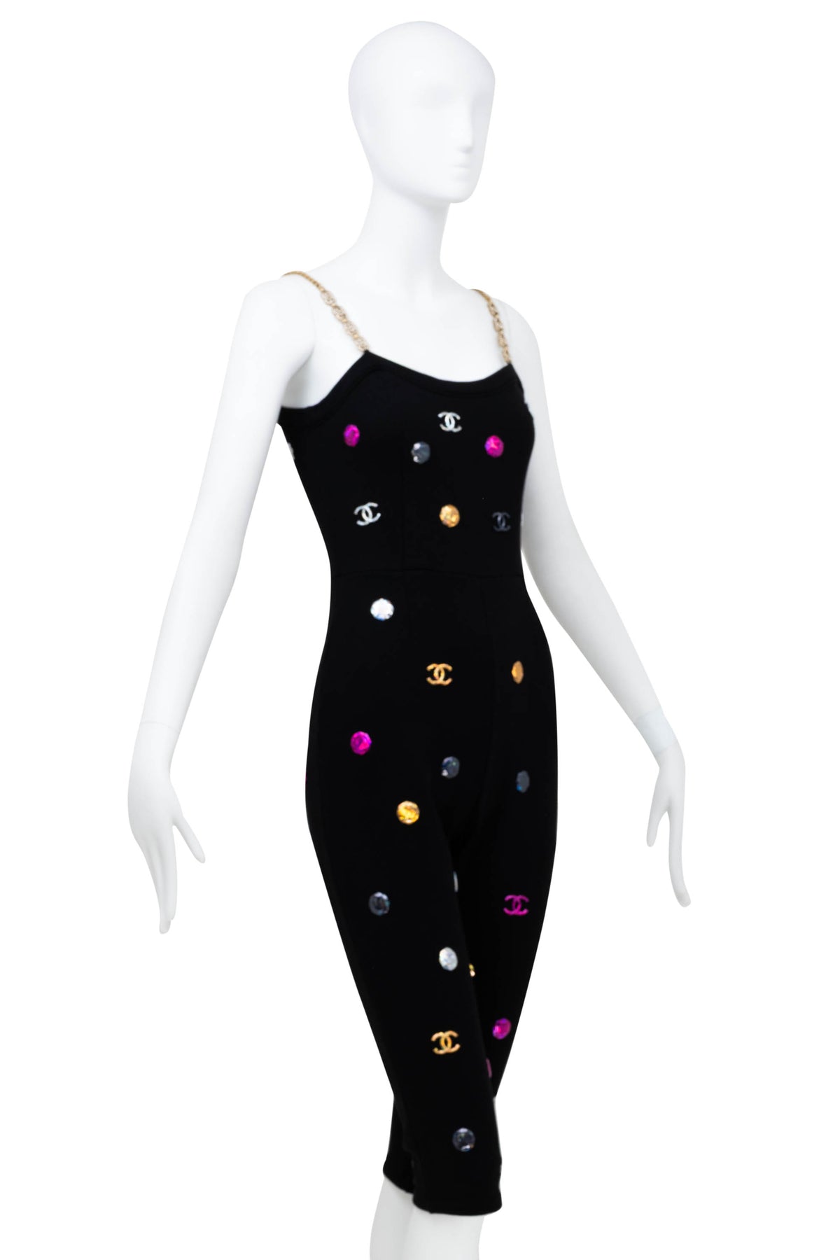 Chanel Black Charm Studded Capri Catsuit Size 34