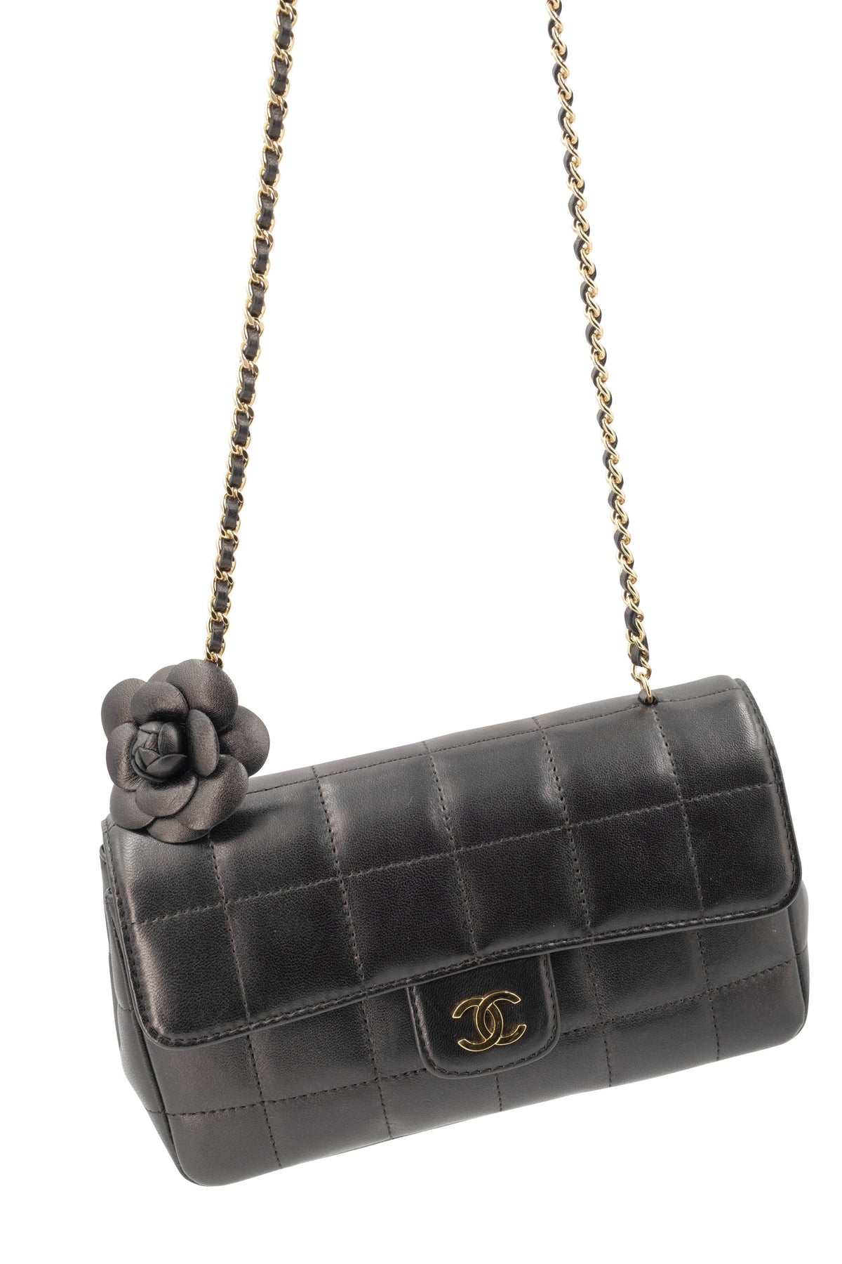 Chanel Mini Black Nappa Camelia Chocolate Bar Purse 2008-9