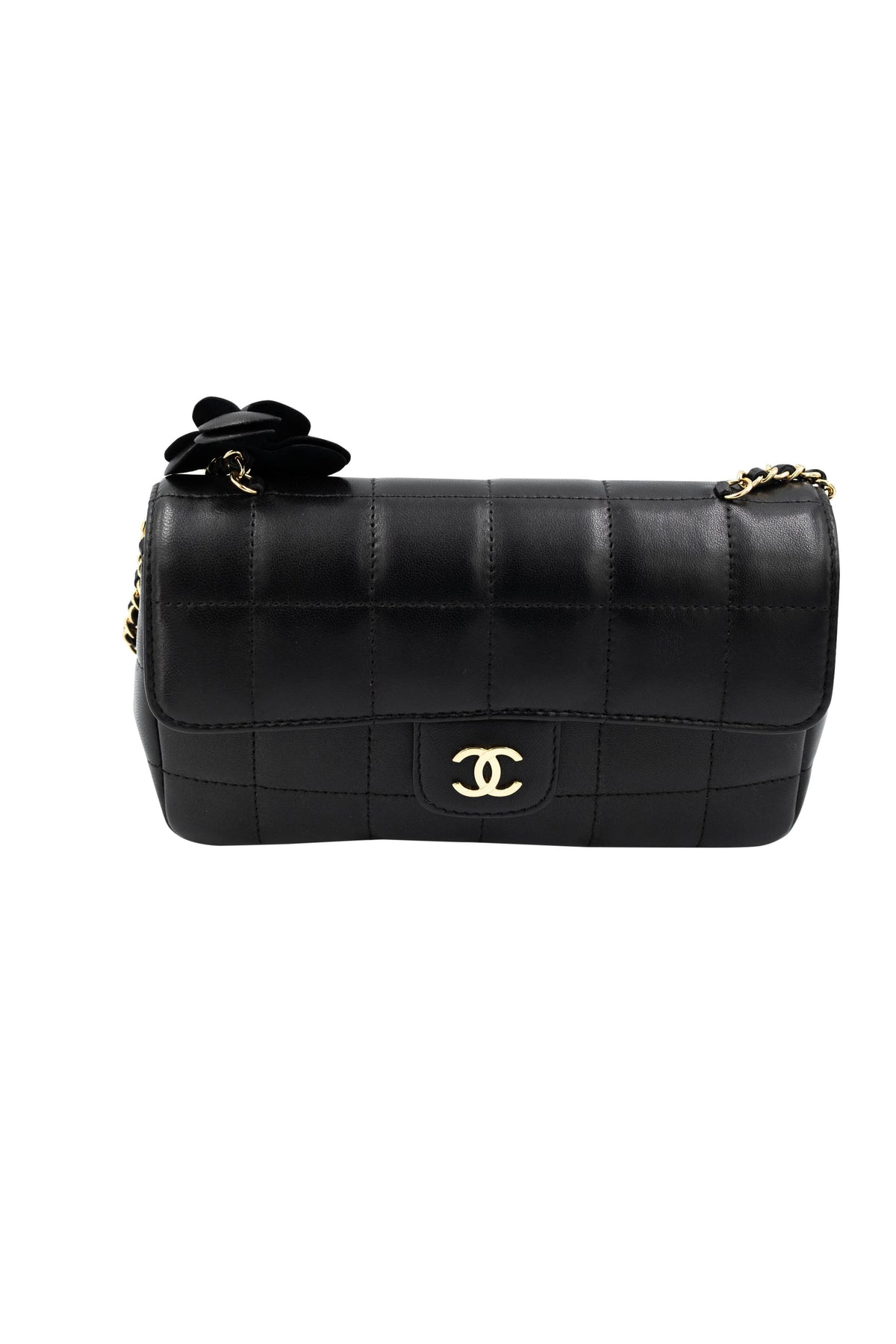 Chanel Mini Black Nappa Camelia Chocolate Bar Purse 2008-9