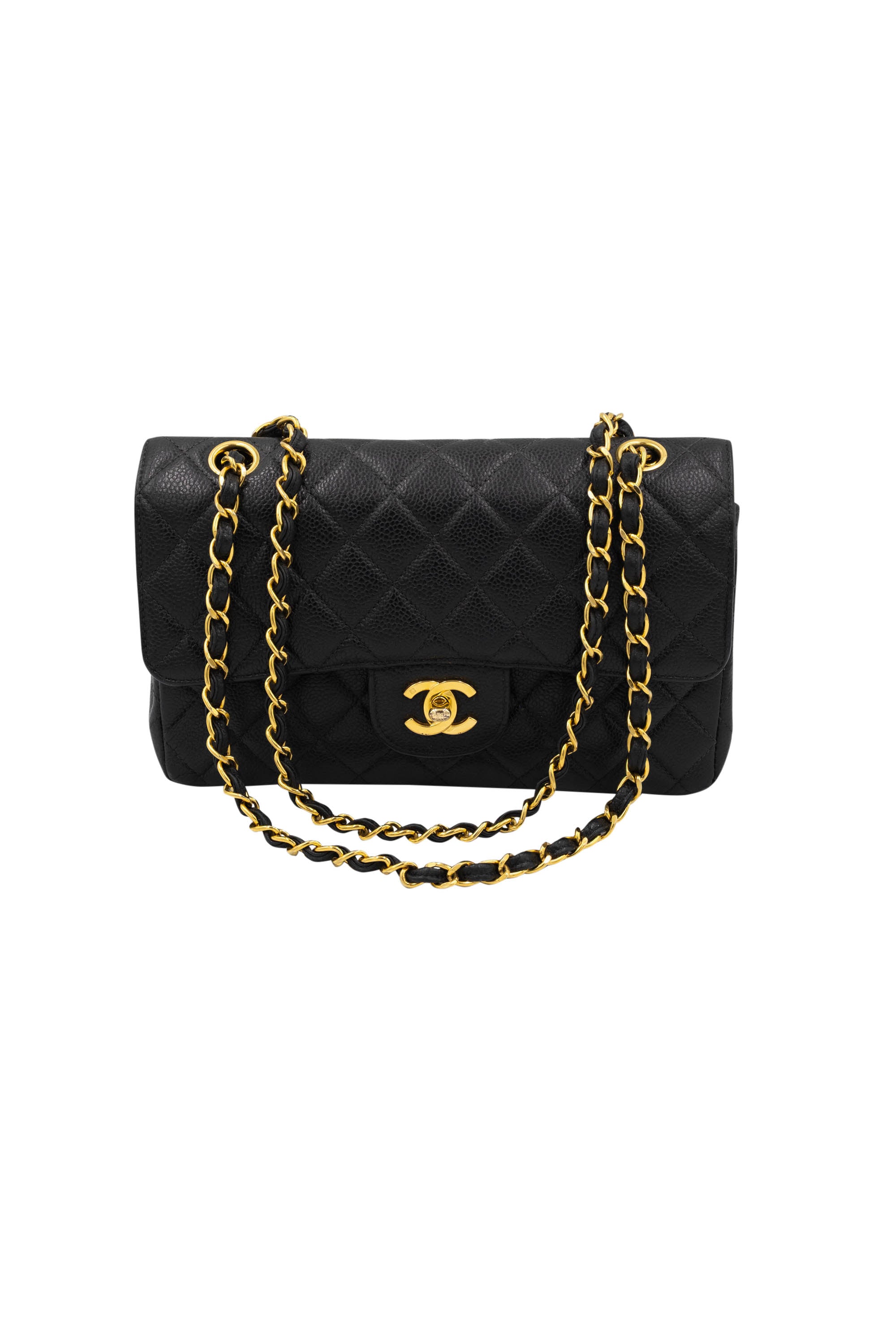 CHANEL ブラック レザー ヴィンテージ Chanel Vintage Black Caviar Double Flap Purse 1997-8 Size Small