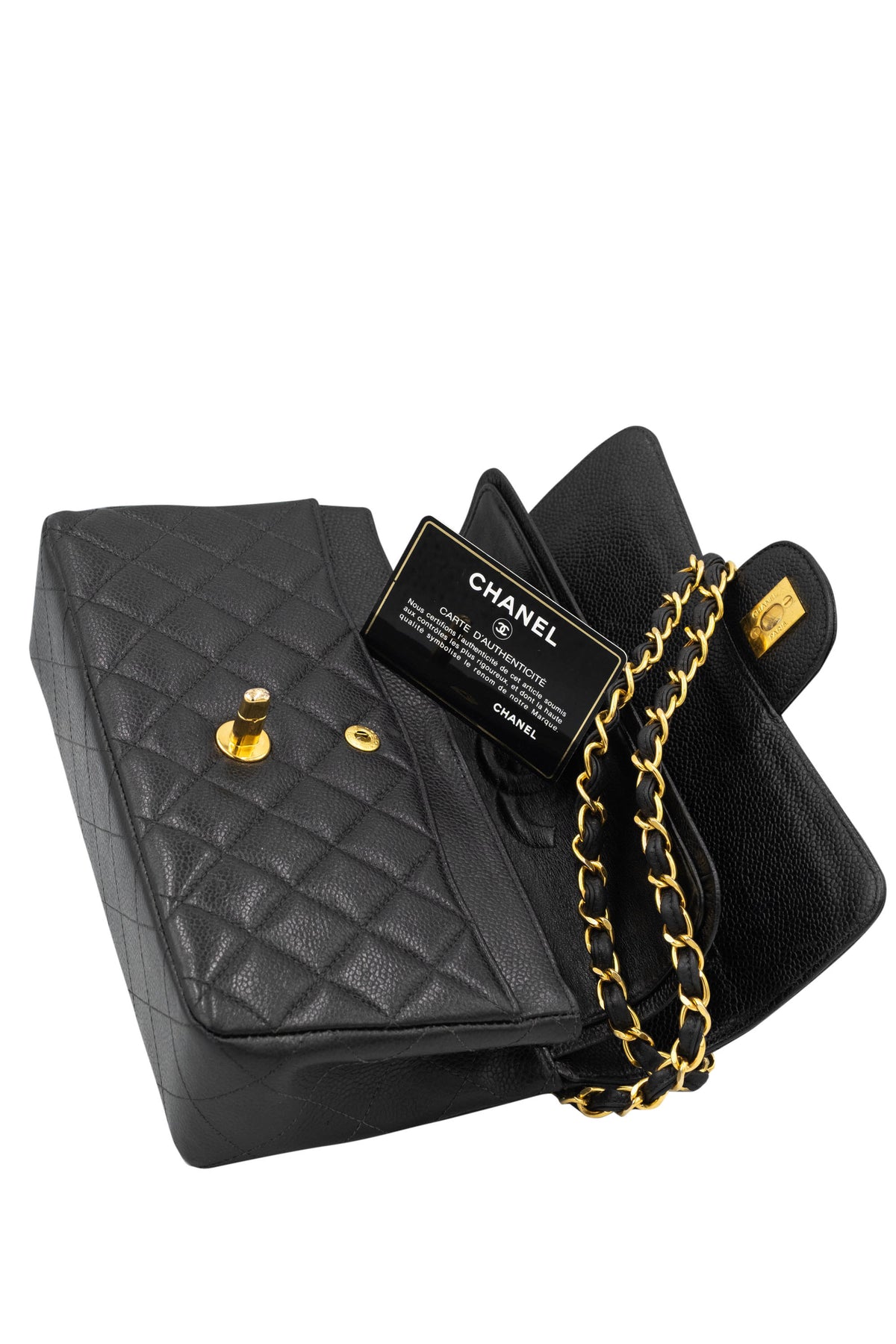Chanel Vintage Black Caviar Double Flap Purse 1997-8 Size Small