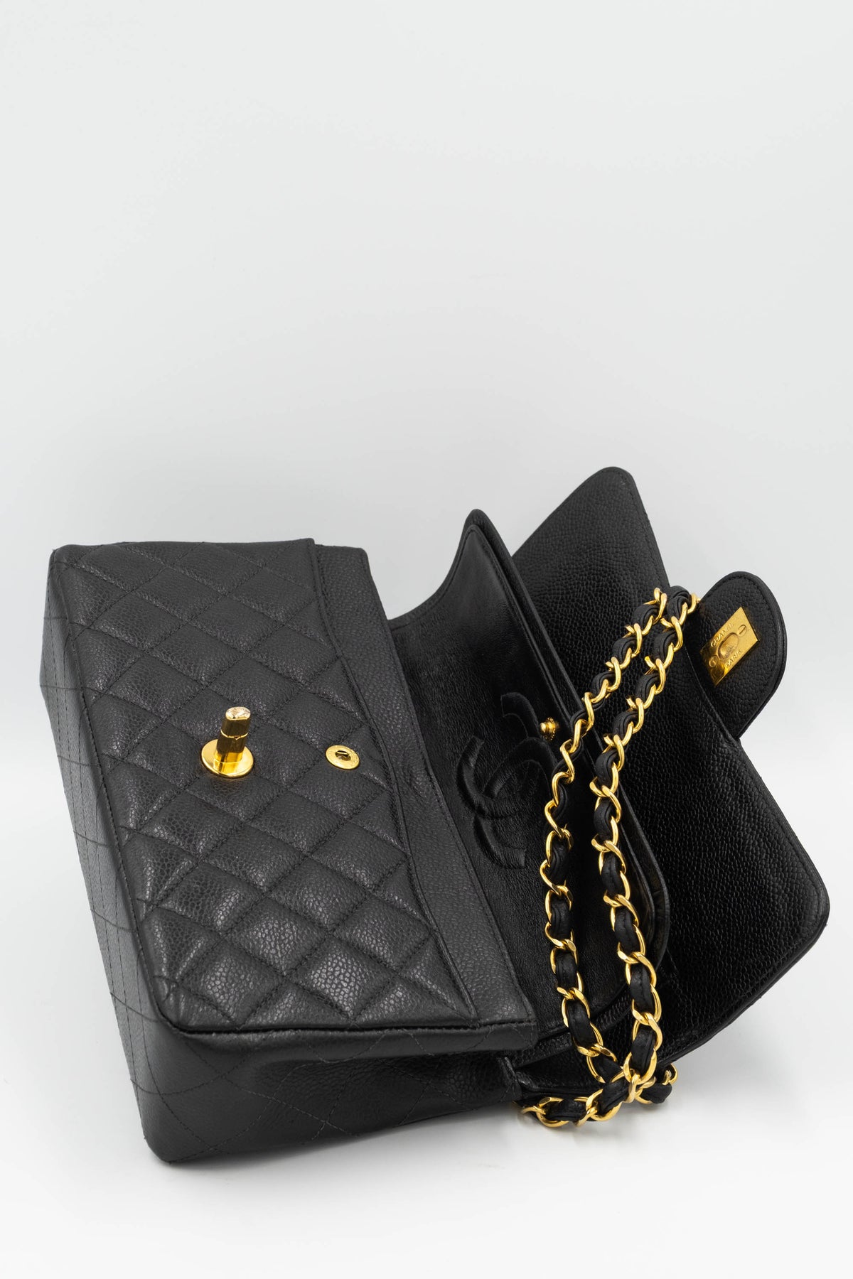 Chanel Vintage Black Caviar Double Flap Purse 1997-8 Size Small