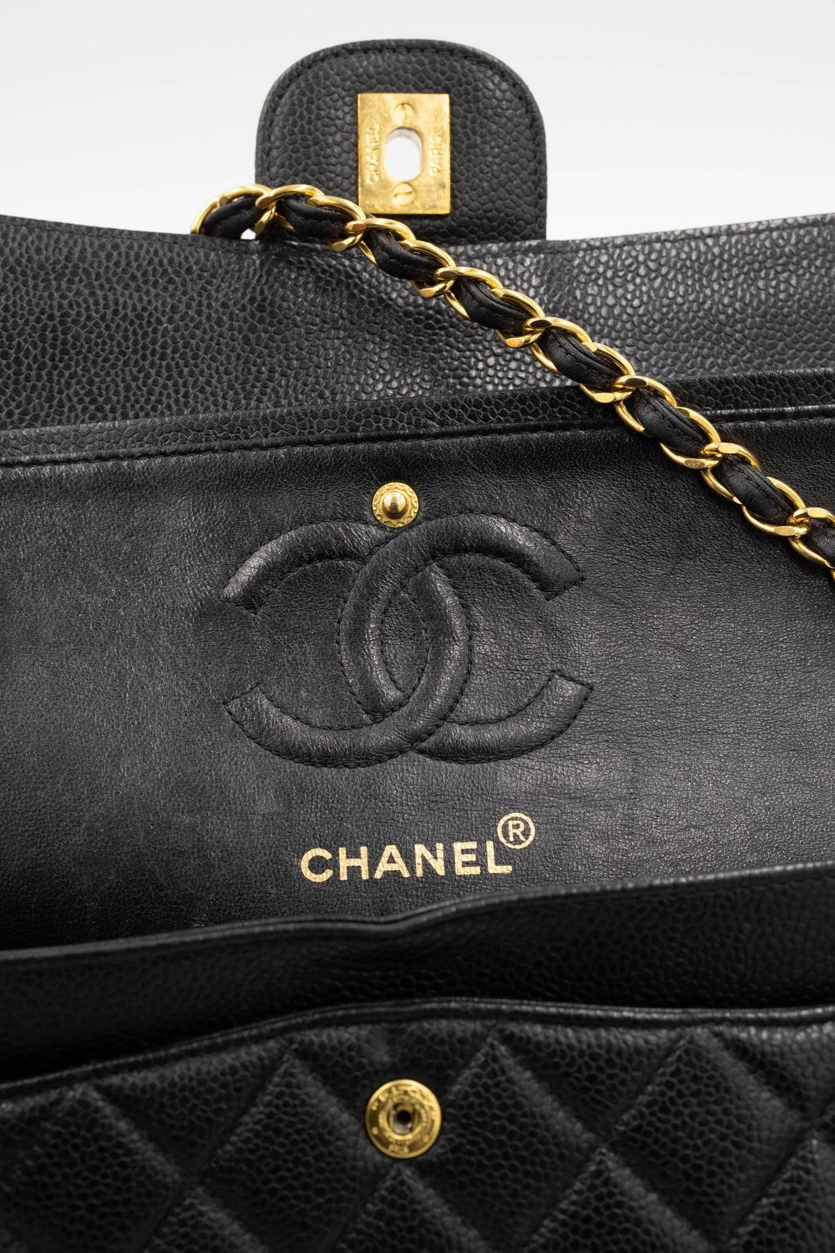 Chanel Vintage Black Caviar Double Flap Purse 1997-8 Size Small