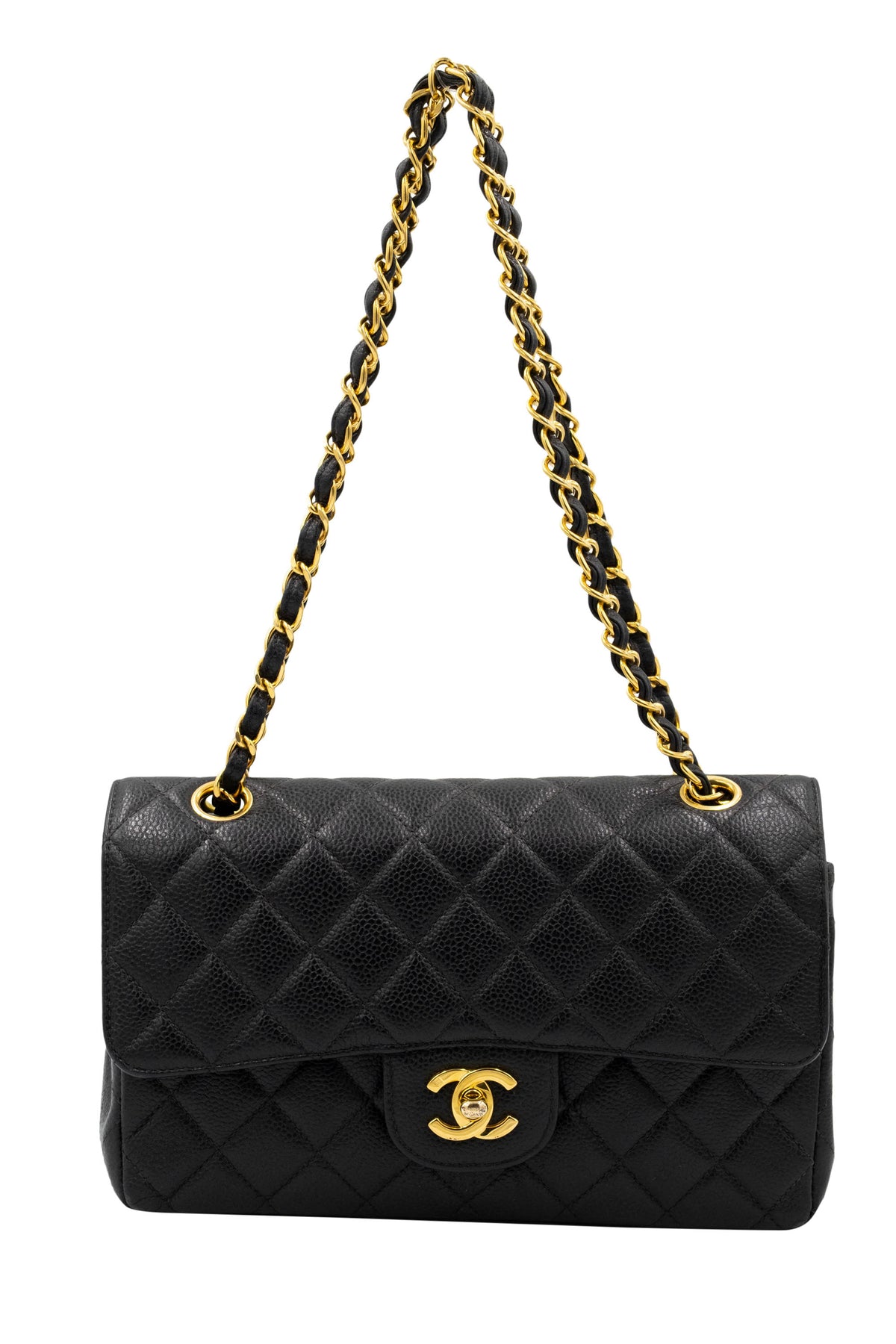 Chanel Vintage Black Caviar Double Flap Purse 1997-8 Size Small