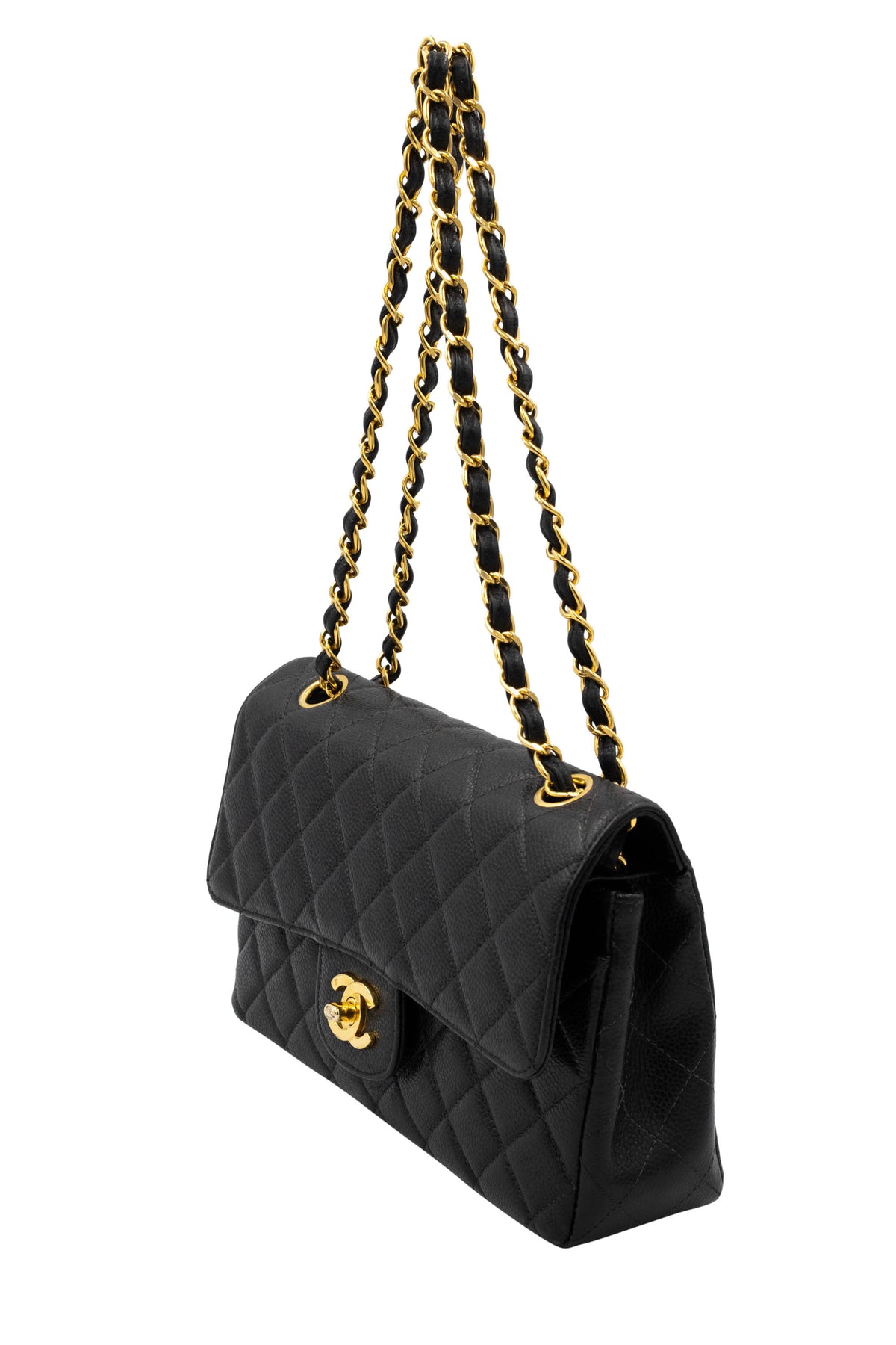 Chanel Vintage Black Caviar Double Flap Purse 1997-8 Size Small