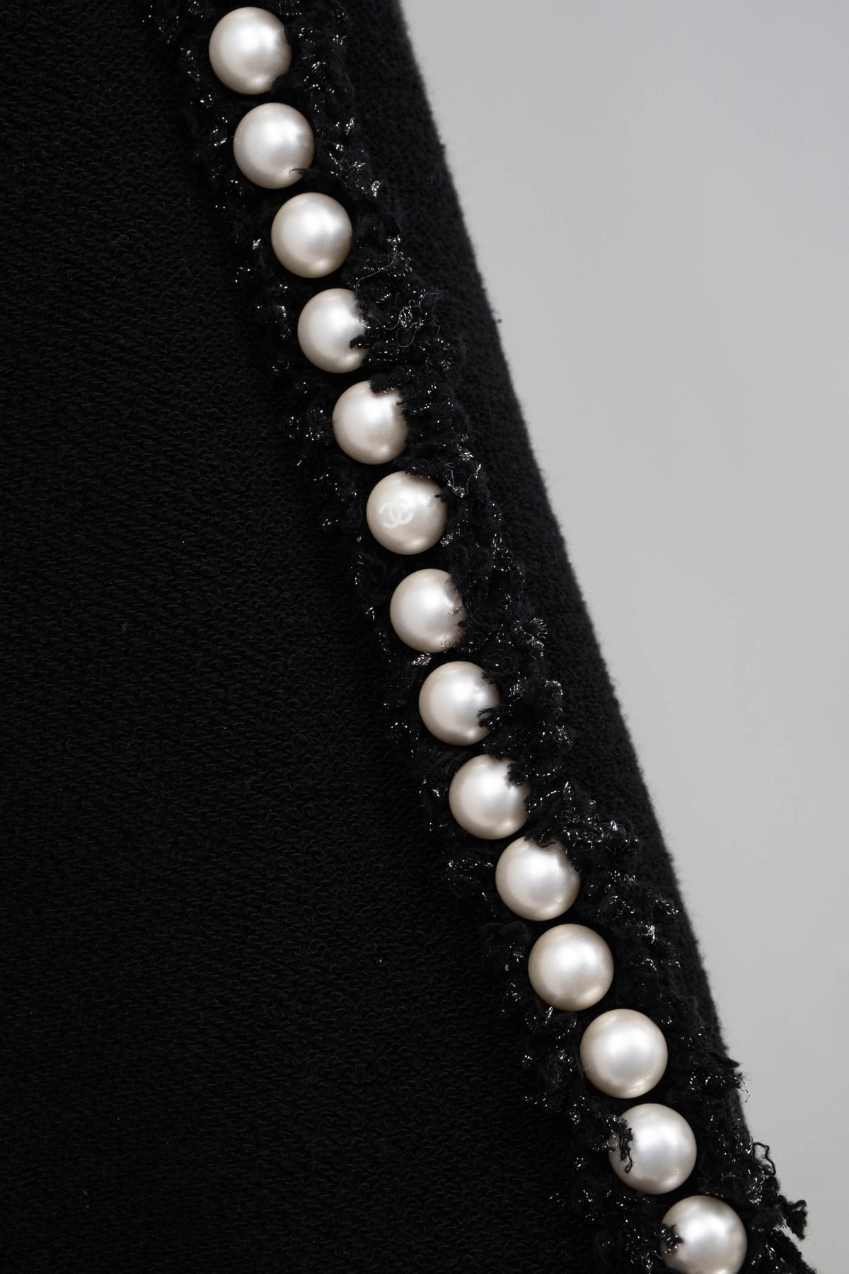 Chanel Black Boucle With Fringe and Pearls Trim Jacket 3/4 Length 2011P Size 42