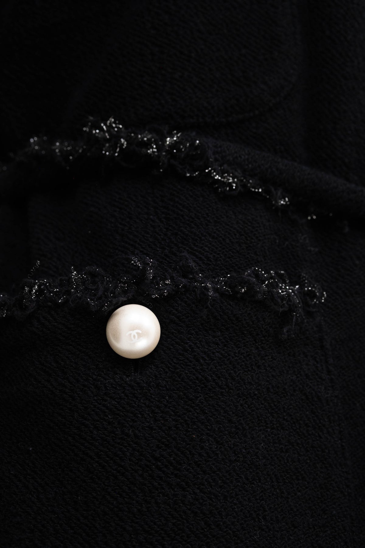Chanel Black Boucle With Fringe and Pearls Trim Jacket 3/4 Length 2011P Size 42