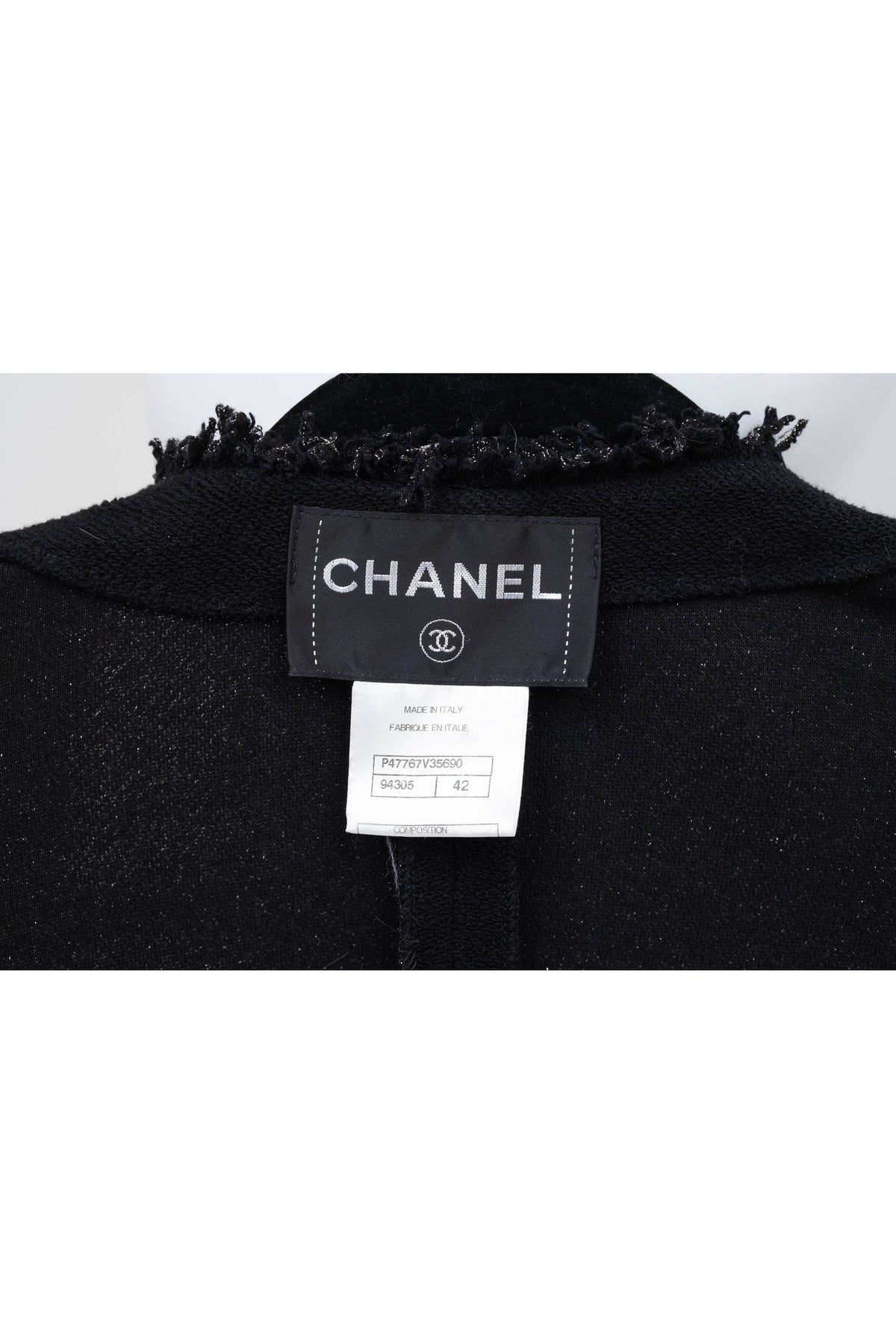 Chanel Black Boucle With Fringe and Pearls Trim Jacket 3/4 Length 2011P Size 42