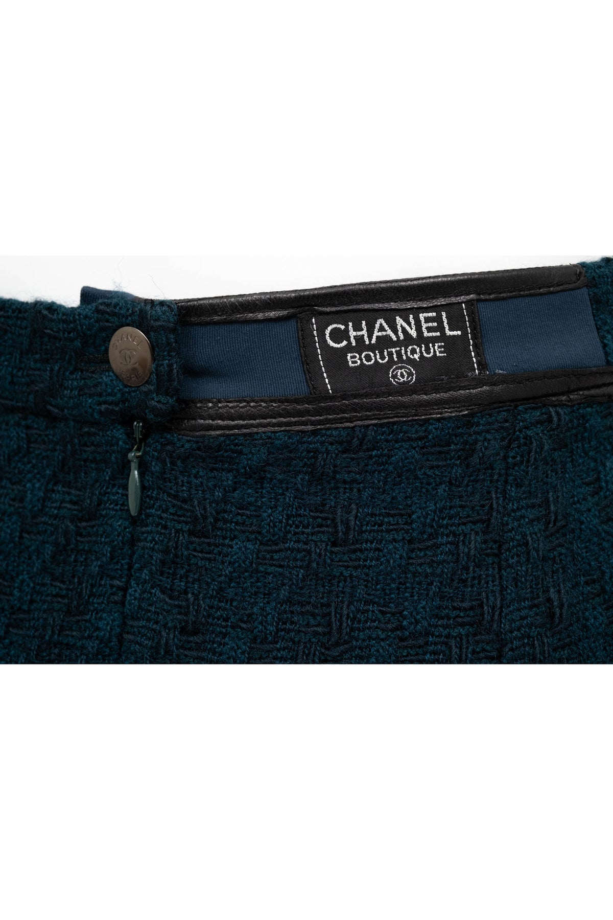 Chanel Teal Green Boucle Zip Jacket Pleated Skirt Suit Size 38