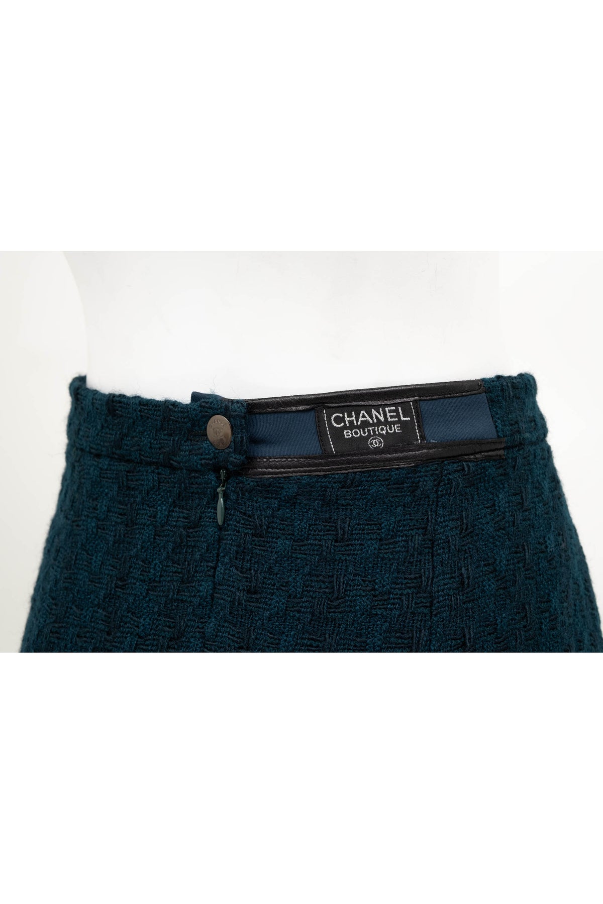 Chanel Teal Green Boucle Zip Jacket Pleated Skirt Suit Size 38