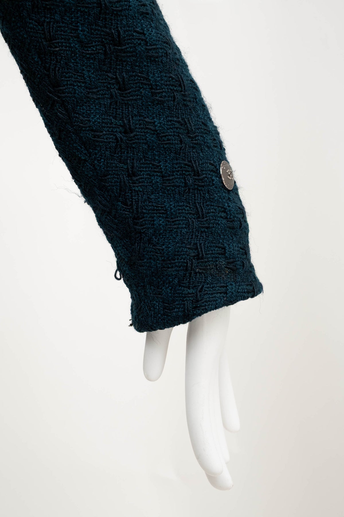 Chanel Teal Green Boucle Zip Jacket Pleated Skirt Suit Size 38