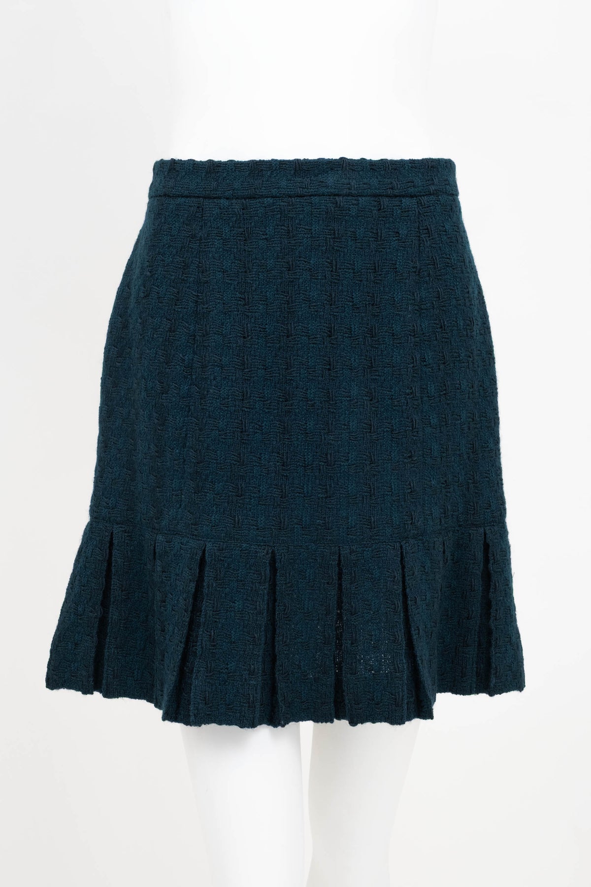 Chanel Teal Green Boucle Zip Jacket Pleated Skirt Suit Size 38