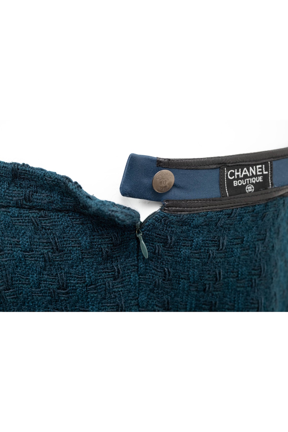 Chanel Teal Green Boucle Zip Jacket Pleated Skirt Suit Size 38