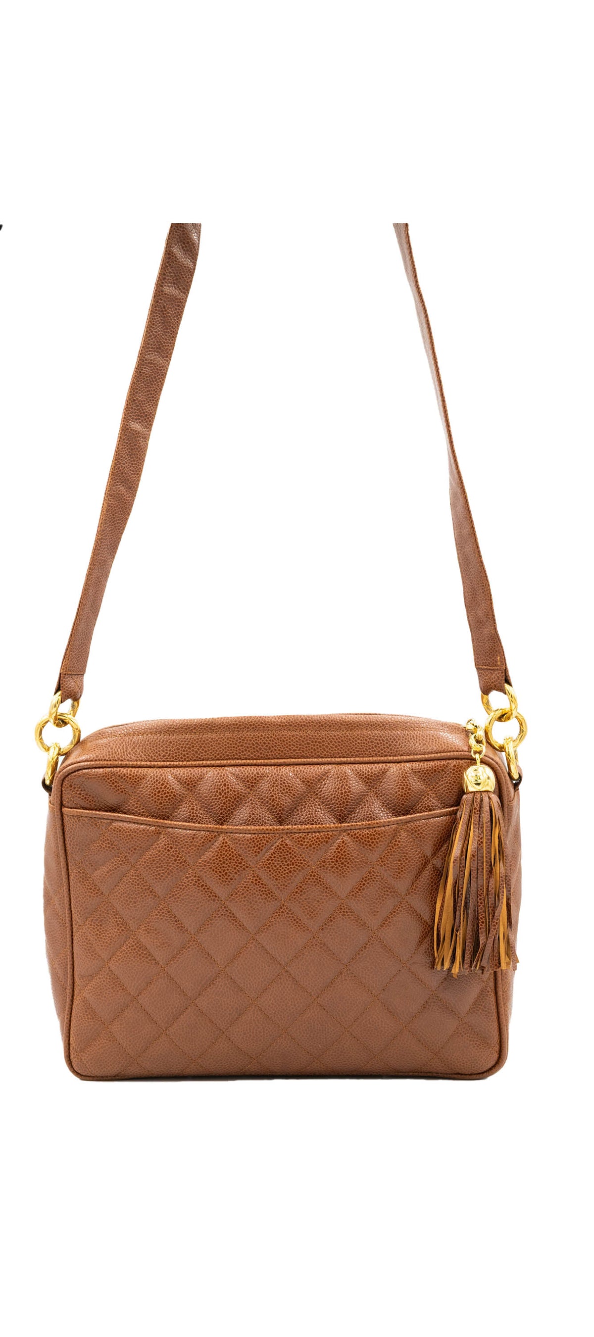 Chanel Caramel Caviar Leather Camera Bag Gold Plated Hardware 1991-4