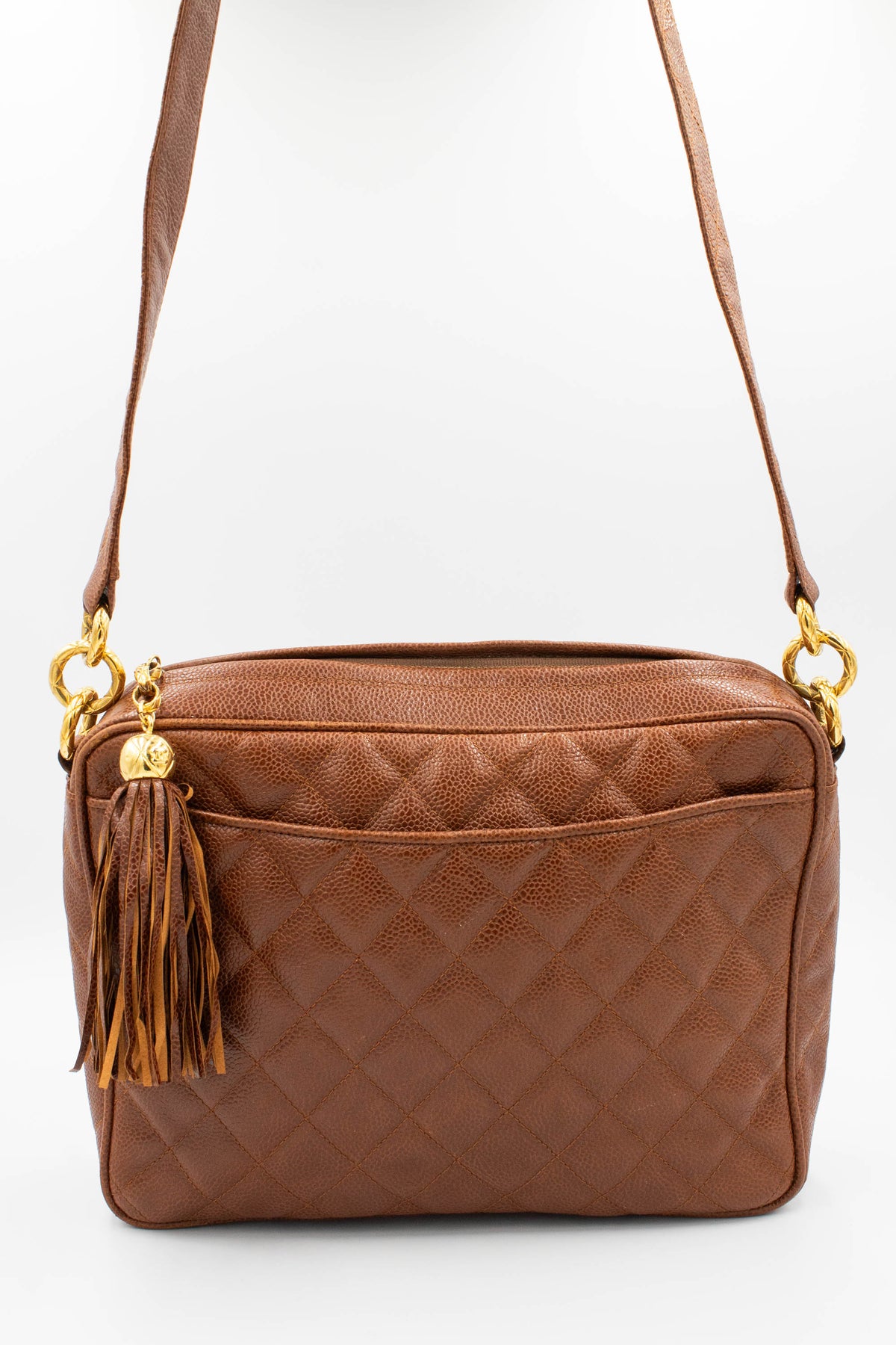 Chanel Caramel Caviar Leather Camera Bag Gold Plated Hardware 1991-4