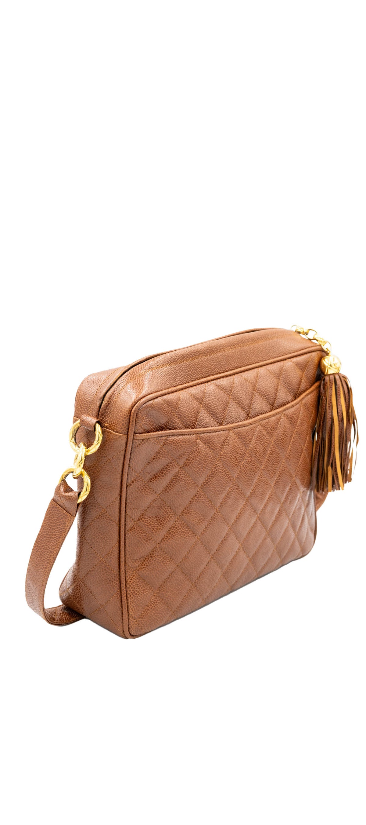 Chanel Caramel Caviar Leather Camera Bag Gold Plated Hardware 1991-4