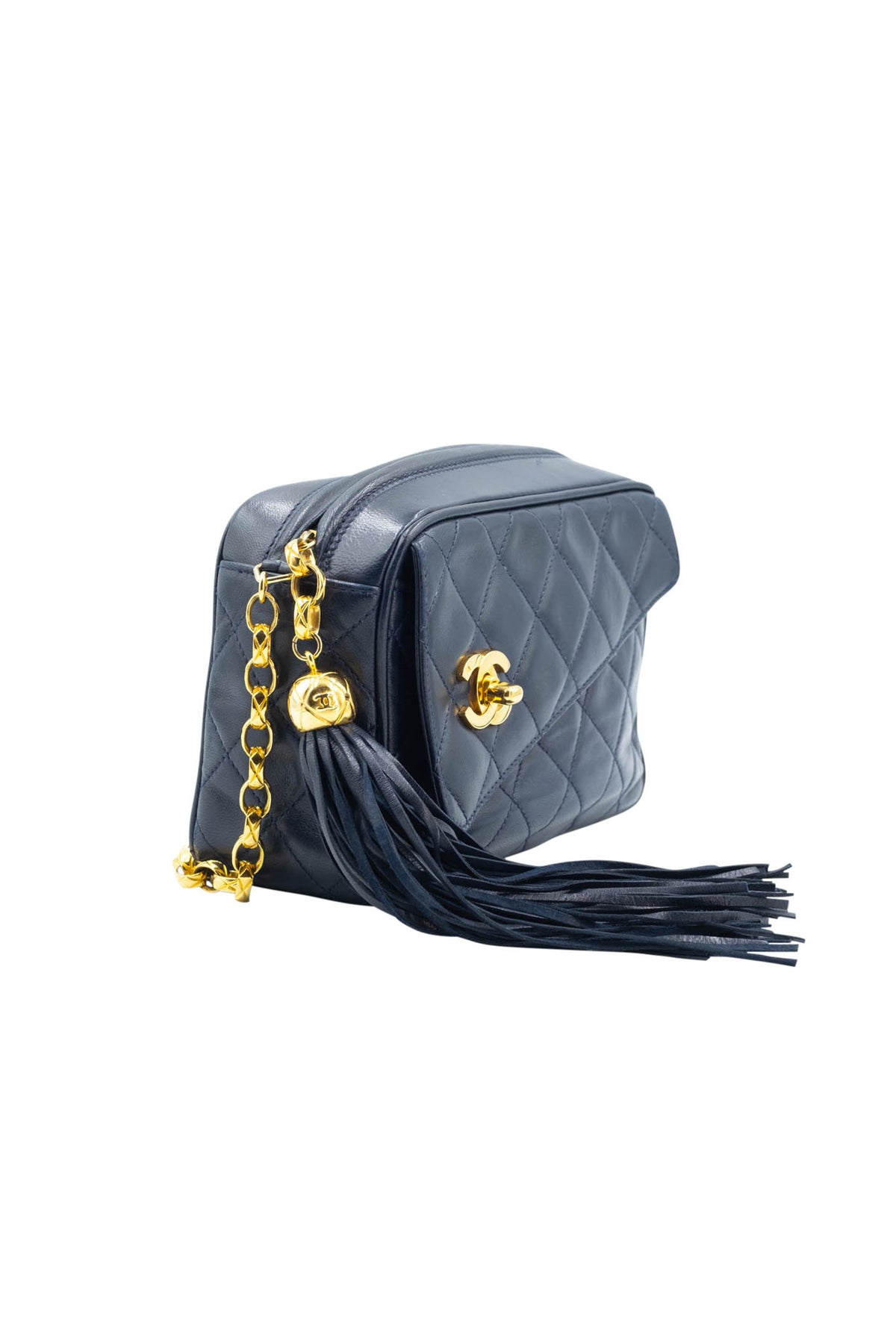 Chanel Vintage Navy Camera Bag w/Tassel Bijoux Chain and Turn-lock 24k GPHW