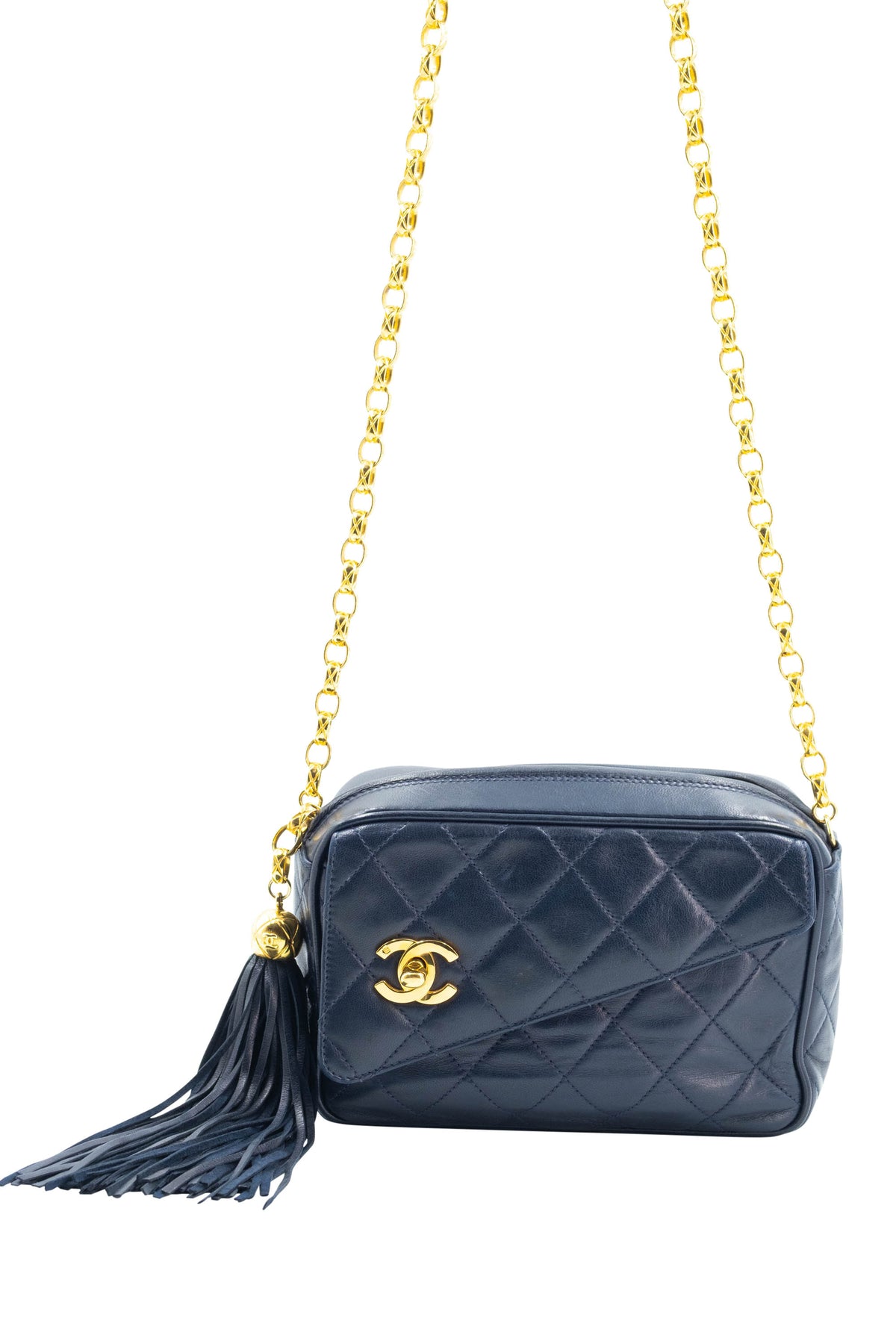 Chanel Vintage Navy Camera Bag w/Tassel Bijoux Chain and Turn-lock 24k GPHW